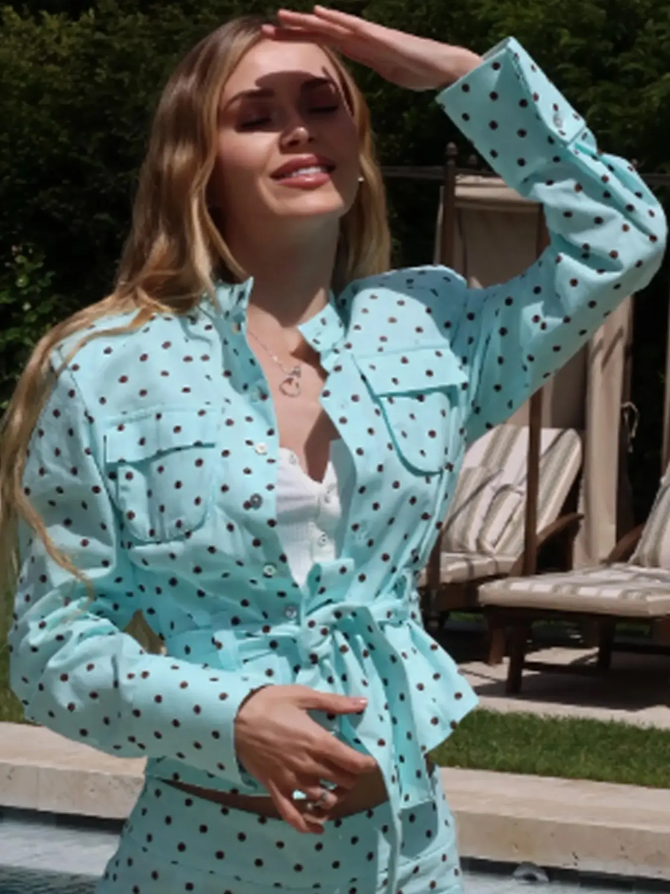 Casual White & Black Polka Dot Jacket Women's Jacket Coats Spring Fall 2026 Elegant Women's Cropped Button Long Sleeve Top Outerwear New Arrival Adjustable Tie Waist Big Pockets Shirt Jackets