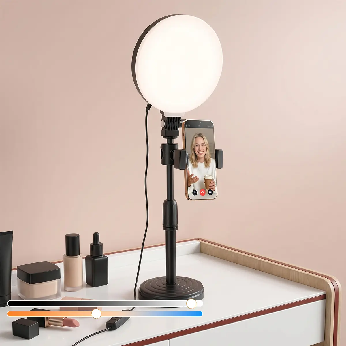 Ring Light with Stand, Full-Screen Selfie Ring Light for Desk with Phone Holder, Adjustable Laptop Light for Video Recording, Zoom Meeting, Live Streaming & Podcast | 3 Color Modes, Dimmable, Plug & Play