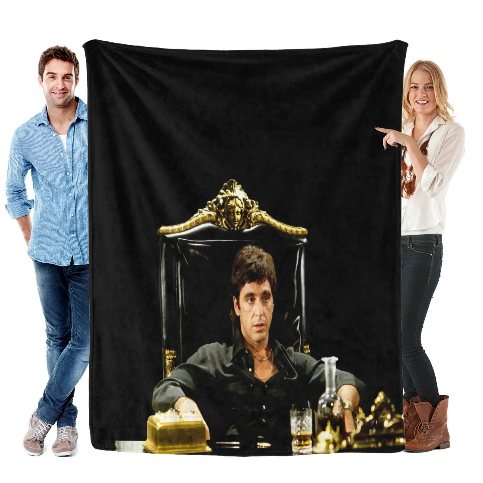 Scarface Tony Montana Classic HD Print Soft Cozy Fleece Blend Throw Blanket - Soft Texture, Multi-Sizes, Home/Outdoor Use, Room Decor Gift for Adults & Fans