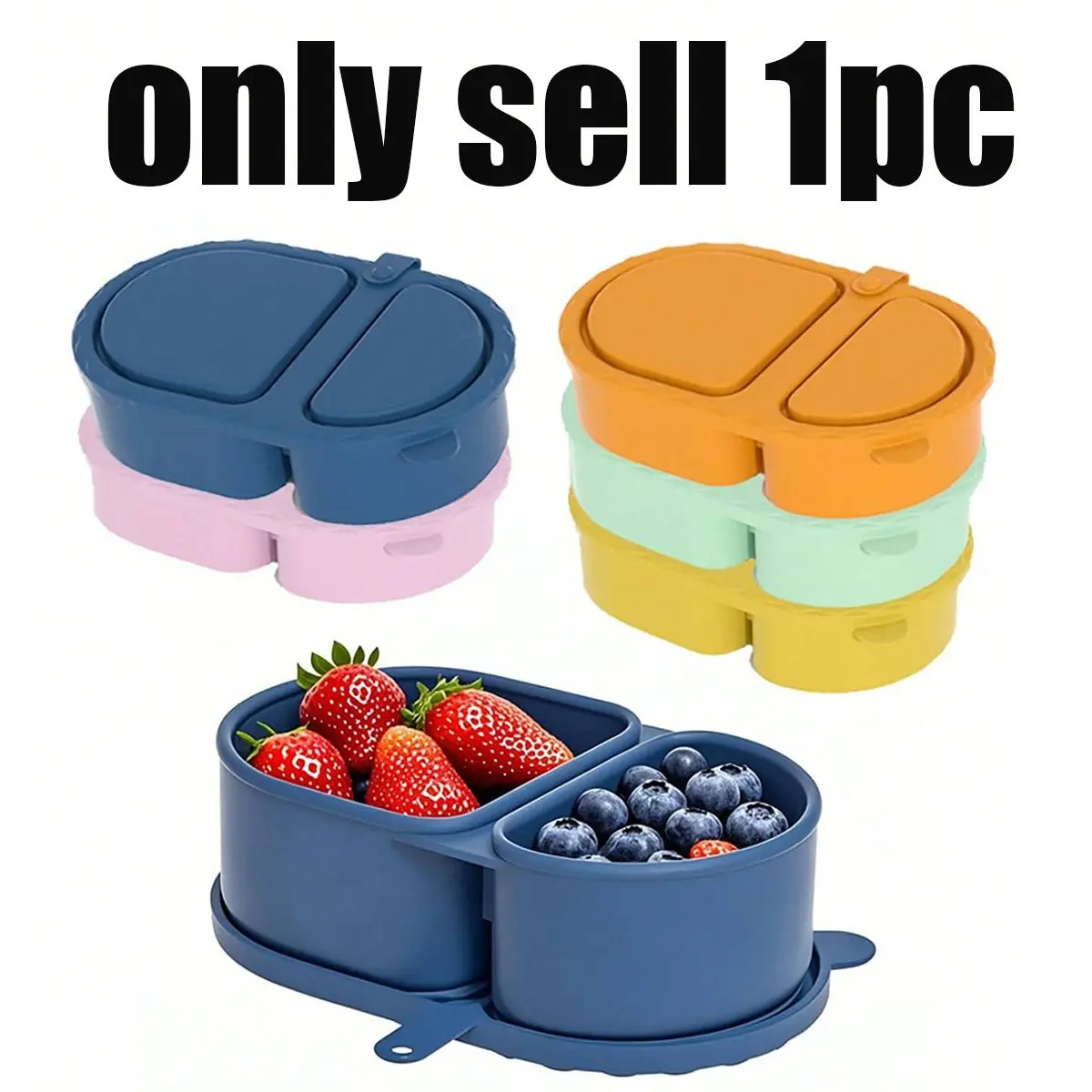Silicone Food Storage Box, Reusable Silicone Snack Container with Lid, Leak-Proof Lunchbox, Travel Lunchbox, Mini Dual-Layer Design, Portable for Picnics, School, Office