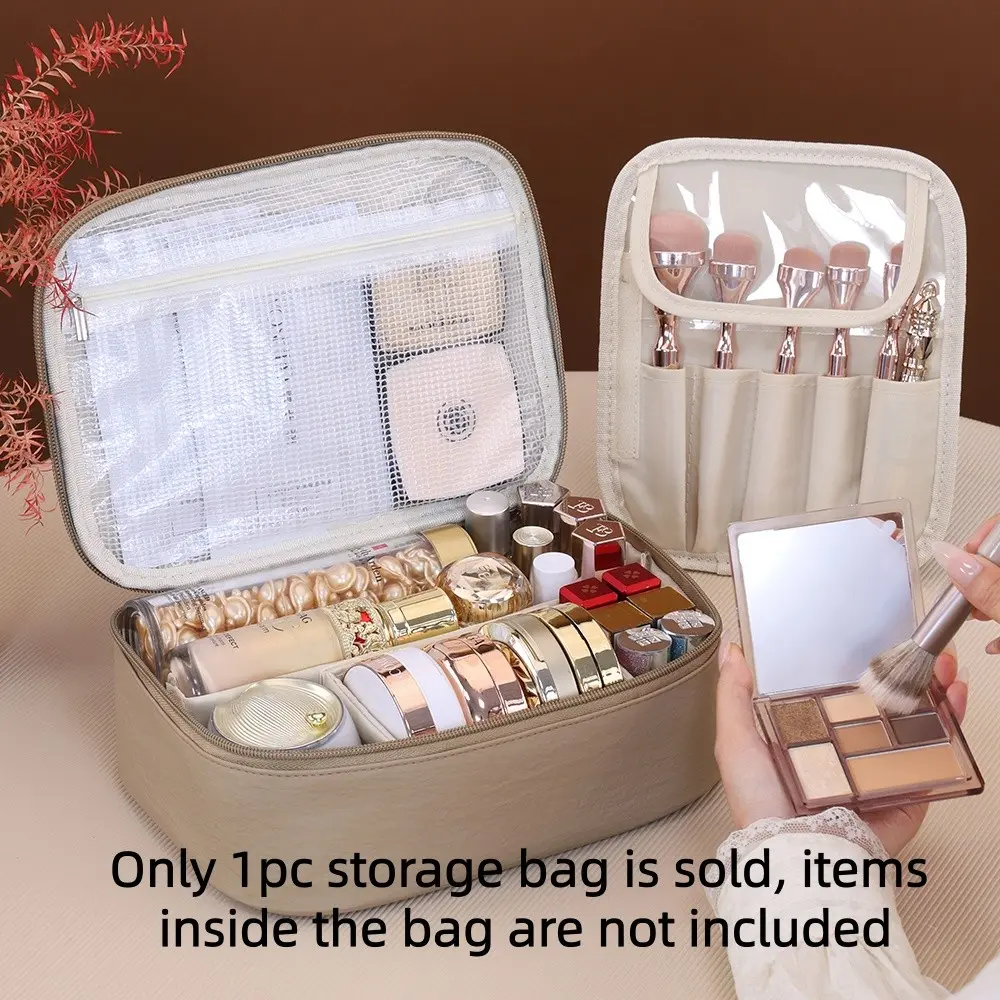 Large Capacity Travel Makeup Bag with Independent Brush Storage, Cosmetics Organizer, Portable Beauty Case for On-The-Go Use