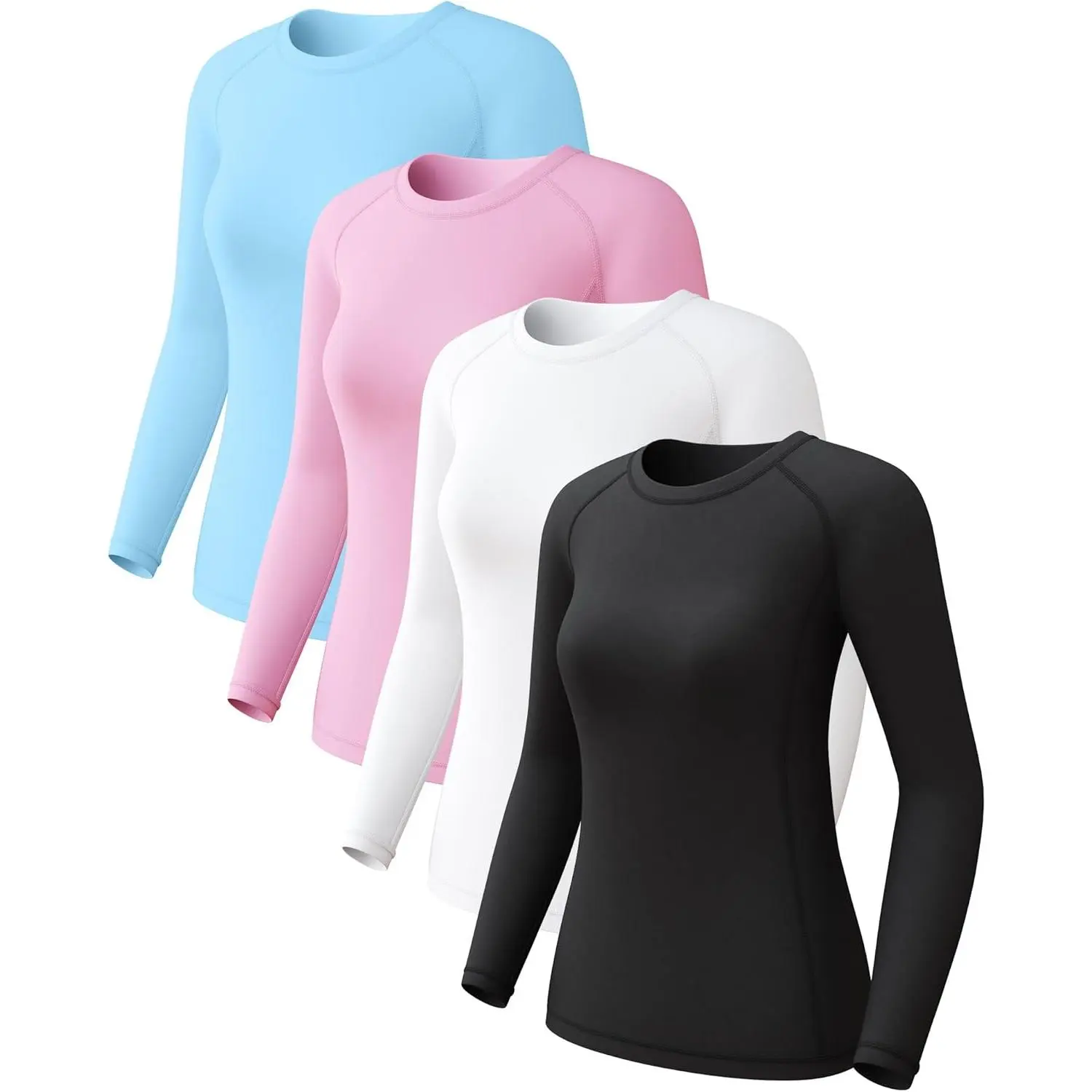 Women's Long Sleeve Compression Shirts, Dry Fit Workout Athletic Sun Protection Cooling Tops for Yoga Running Gym 2 4 Pack