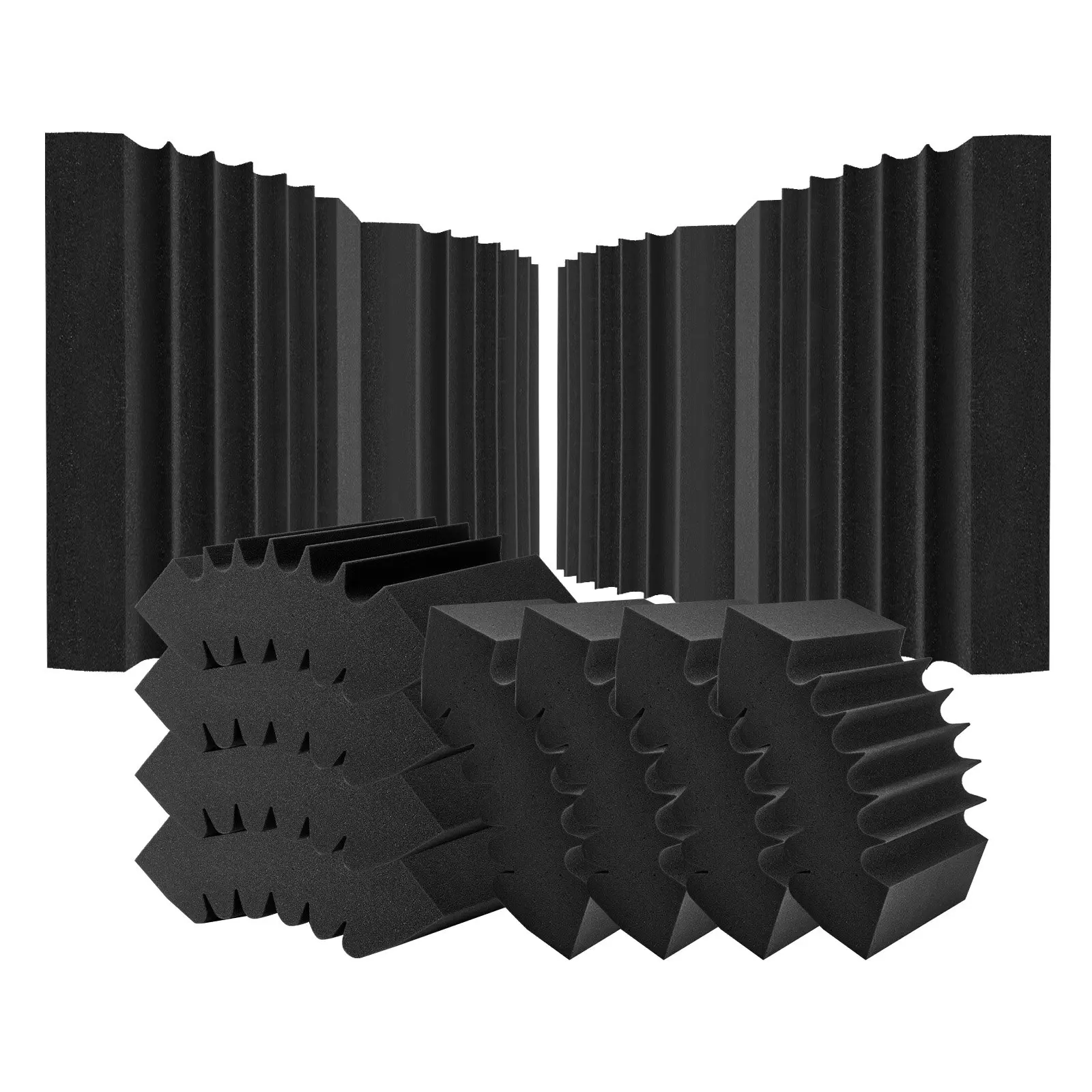 Acoustic Foam Panels, 4 Pack 16.5x 6.3x 12 inches, Adhesive High Density Soundproof Wall Panels, Fire-Resistant Acoustic Panel, Sound Dampening Absorbing Panel for Studio Wall and Ceiling, Black