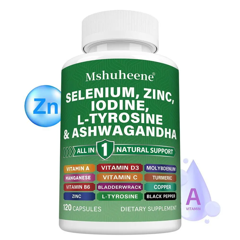 Organic Vegan Ashwagandha Dietary & Nutritional Supplement - Selenium, Zinc, Iodine Minerals for Thyroid Health & Energy Boost (120 Capsules), Dietary Supplement