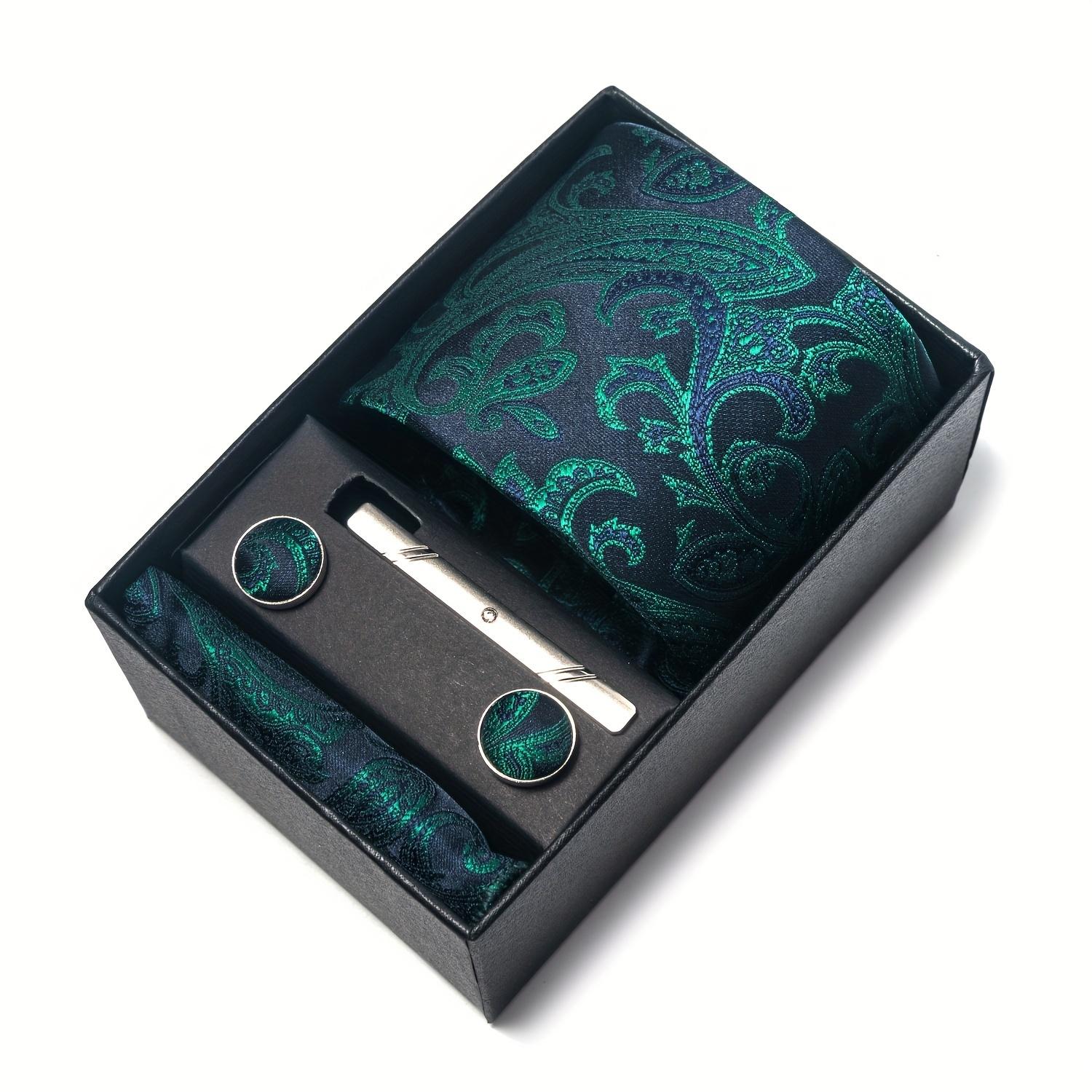 Paisley tie, pocket square, cufflink set gift box, men's tie 7.5 cm, suitable for holidays, weddings, and work