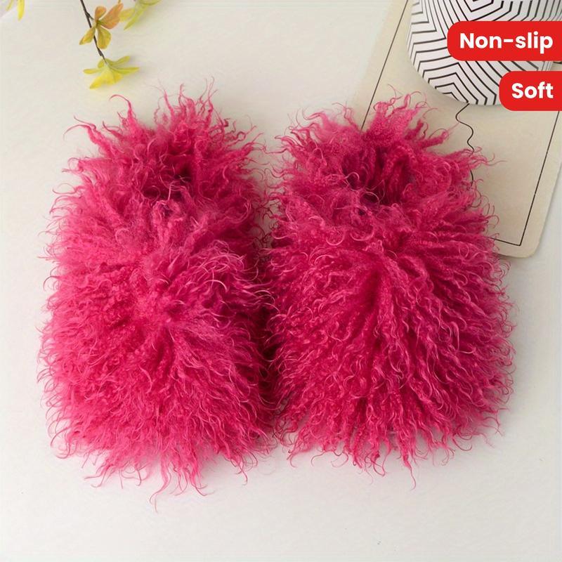 (New)Solid Color Fluffy Slippers, Y2K Soft Sole Platform Slip On Home Shoes, Non-slip Round Toe Cozy Floor Shoes
