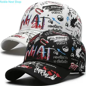 2-Pack Unisex Graffiti Baseball Hat, Lightweight Breathable Streetwear Cap, All Season Sun Protective Headgear for Outdoor Sports & Daily Casual Leisure