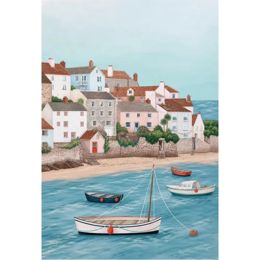 New High-Definition 5D Diamond Painting DIY Kit British Coastal Town Colorful Seaside Houses Fishing Boat Beach Ocean Illustration Landscape Full Diamond Square and Round Diamond Mosaic Cross Stitch Craft Gift Home Decoration Holiday Gift