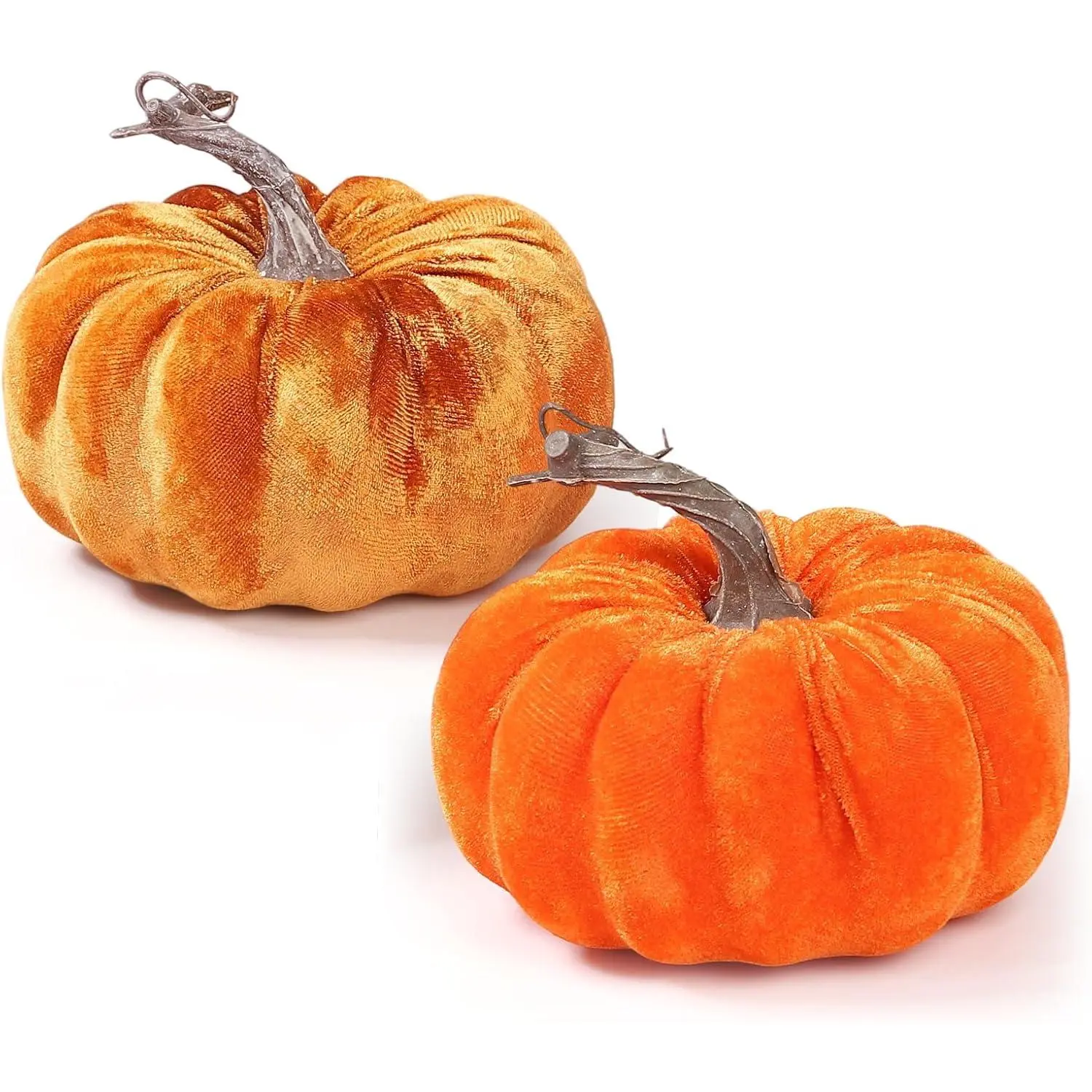 2pcs Velvet Fake Pumpkins Fall Harvest Fabric Foam Pumpkin Thanksgiving Halloween Decor for Table Centerpiece Wedding Farmhouse (2, Orange Gold, M)