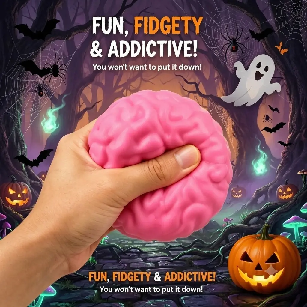 Giant Halloween Squishy Brain Stress Ball, Squeeze Fun Stress Relief Toy, Sensory Stress Reliever, Perfect for Kids Party Gifts, Back-To-School Rewards, Wedding Gift Basket