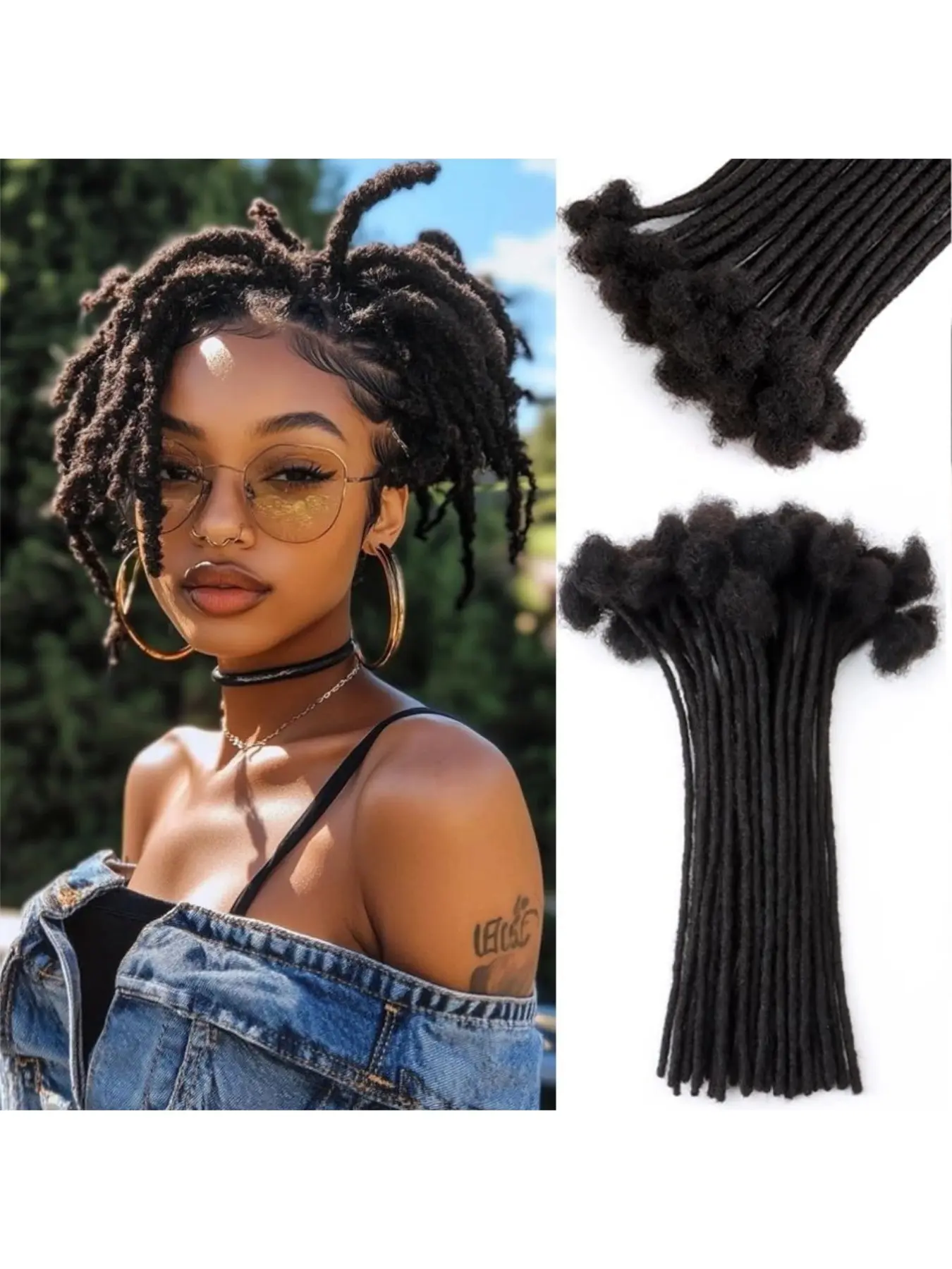 Human Hair Dreadlock Extensions Natural Black 4–16 Inch Real Human Hair Locs 0.6cm Width Handmade Loc Extensions for Women Men Kids 10 30 60 90 Strands