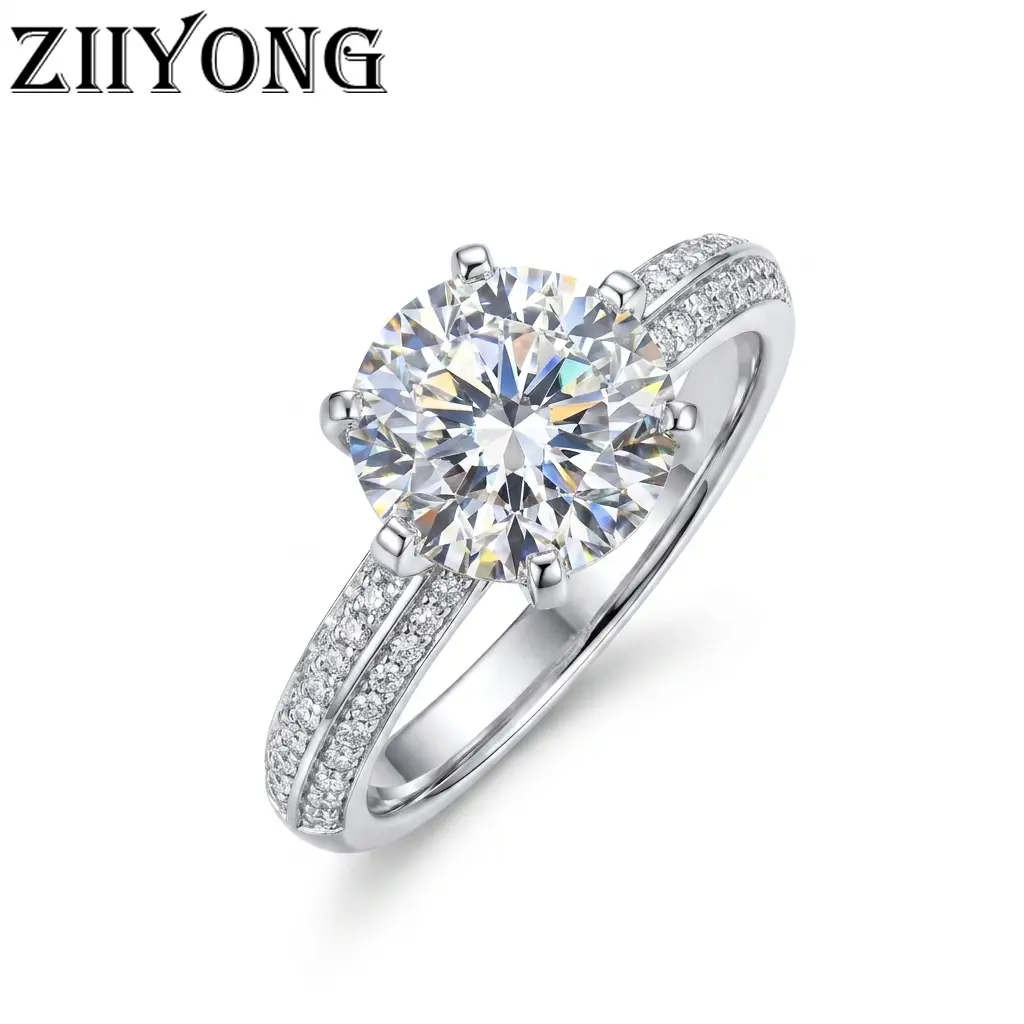 ZIIYONG Women's 14K White Gold Plated 925 Silver Beautiful Casual Engagement Ring - Round Cut, 6-Prong Split Shank, Pave 5A Cubic Zirconia, Hypoallergenic, Tarnish-Resistant Jewelry, Perfect Anniversary Gift, Beautiful Rings