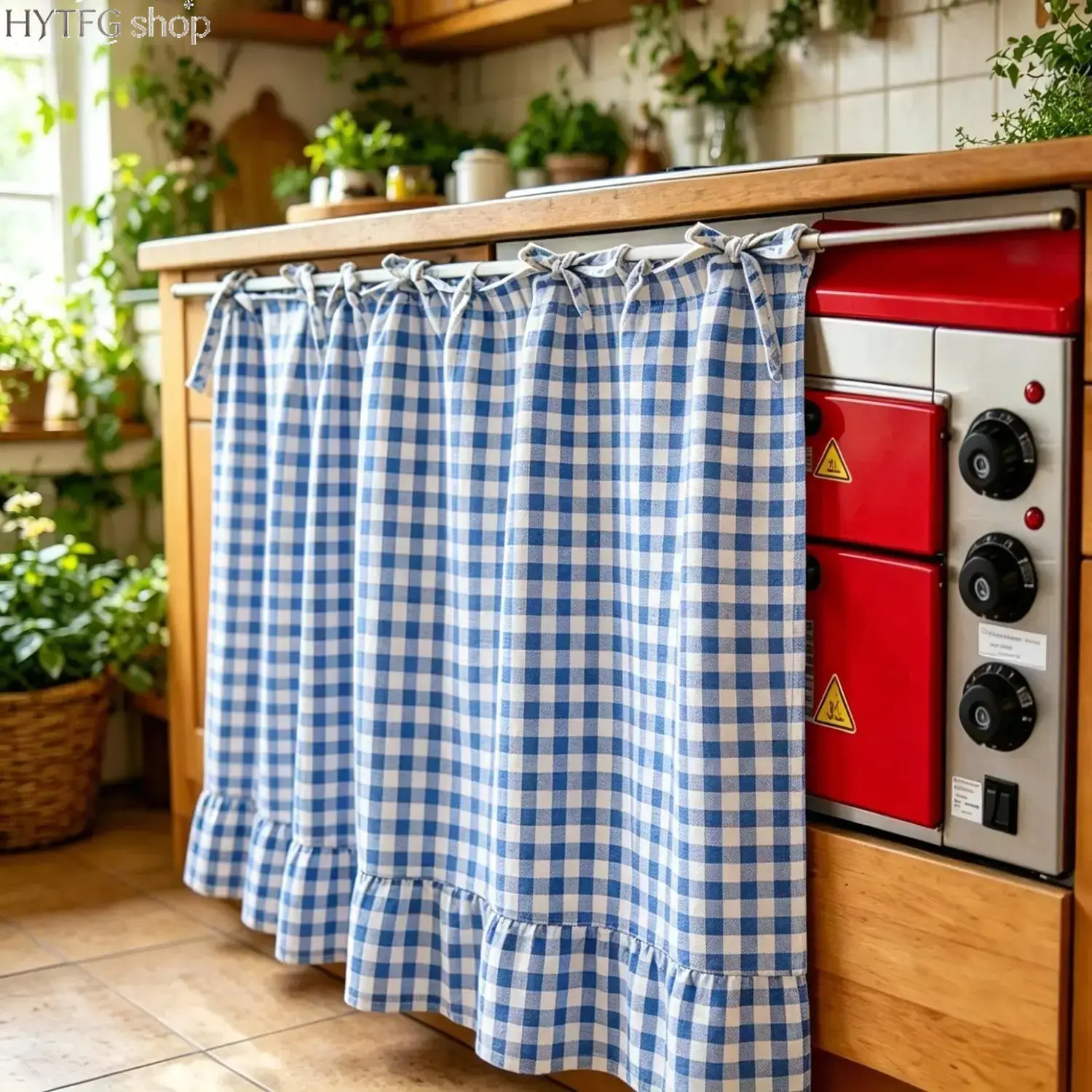 Farmhouse Tier Curtains, Ruffle‑Edge Short Window Valance, Rustic Cafe Style Stove Curtain, Light‑Filtering Dust‑Proof Window Treatment, Plaid & Floral Printed Home Textile Decor for Kitchen, Dining Room, Small Windows