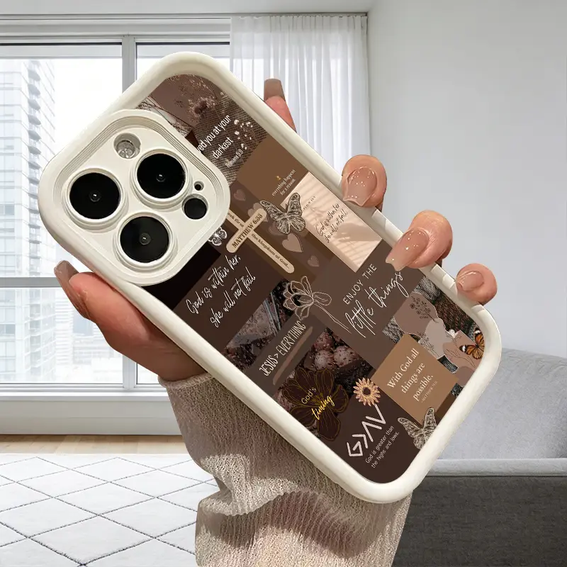 Brown Christian Bible Verse Aesthetic Collage Case for iPhone 17 16 15 14 Pro Max 13 12 11 XR XS Plus Air Slim Protective TPU Case phone case promax design