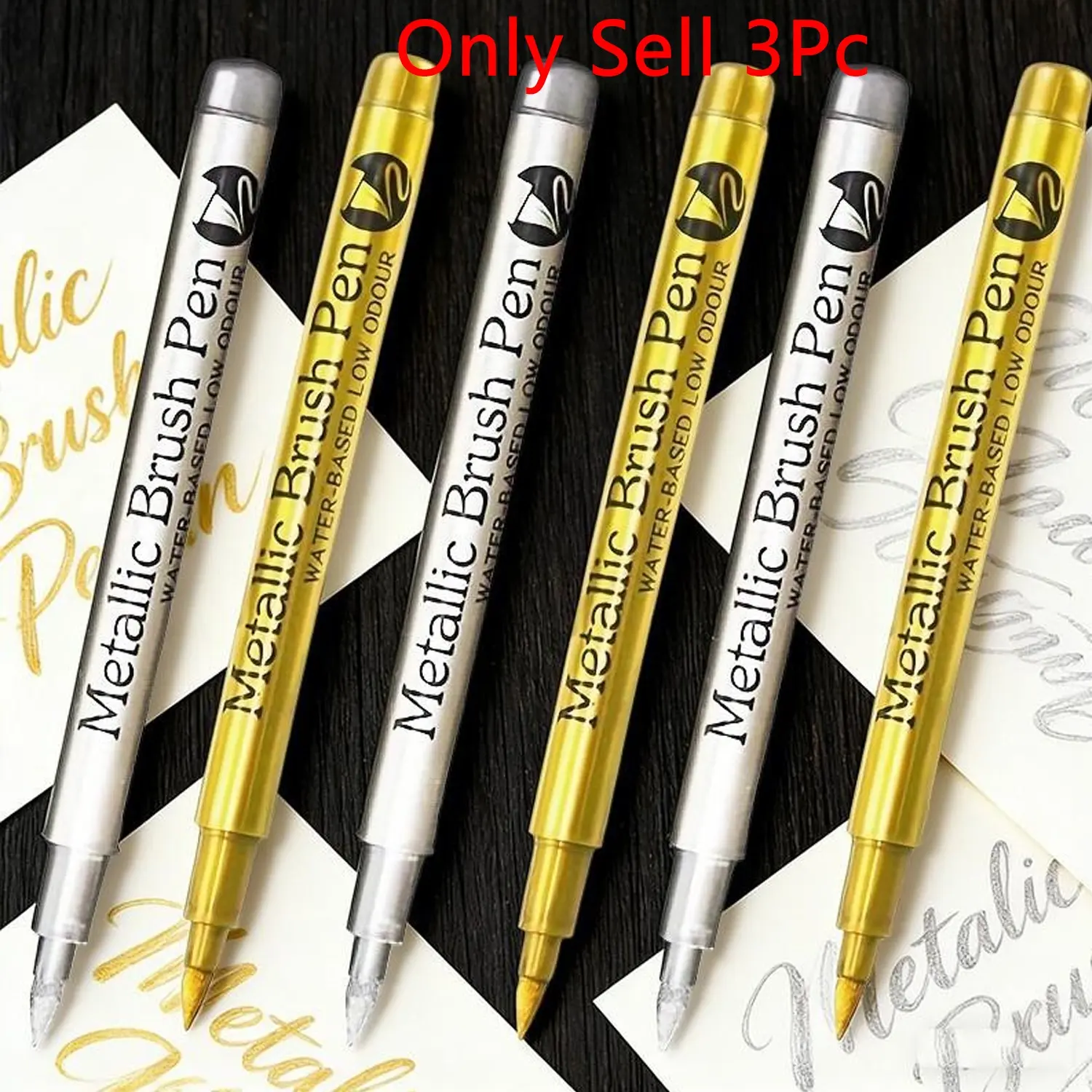 Set of 3 Metallic Craft Markers, Permanent Gold Silver Paint Pens for Art Creation, Rock Art, DIY Crafts, Ceramics & Metal Decoration