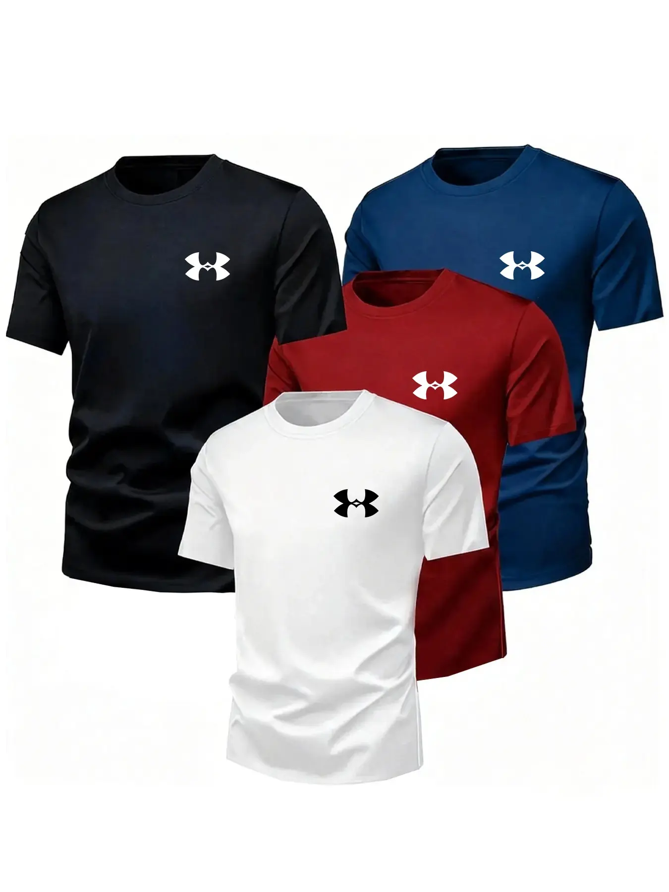4-Pack Short Sleeve T-Shirts, Athletic Fitness Top for Running, Fitness Training, Outdoor Leisure, Minimalist Sport Logo, Soft Breathable Fabric, Unisex