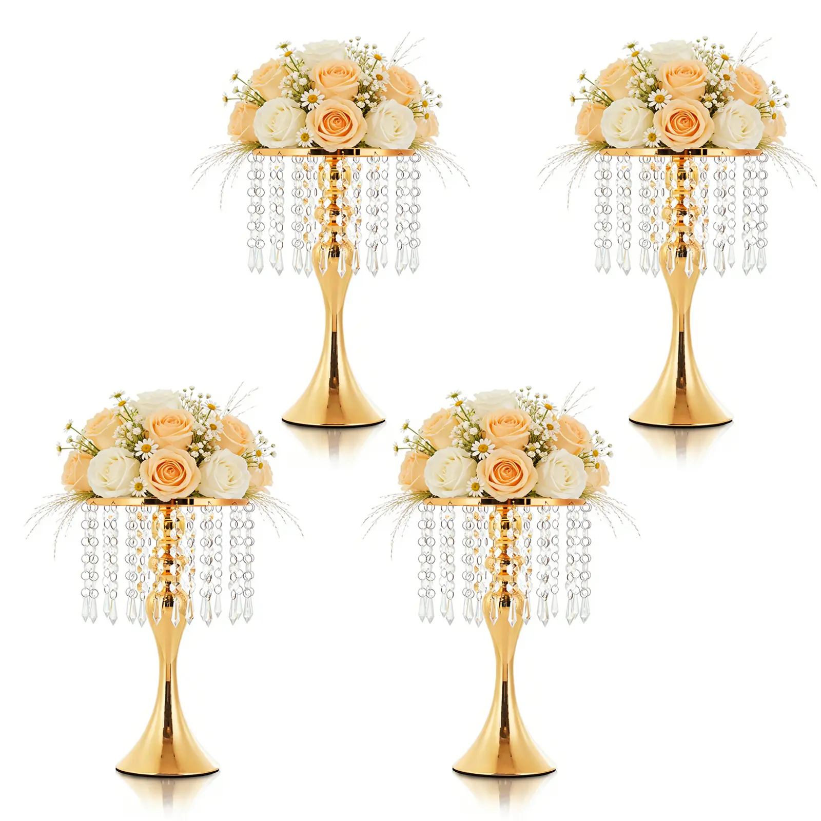 4PC Crystal Flower Stand Wedding Centerpieces for Tables, Height Gold Centerpiece Stands Metal Flower Vase