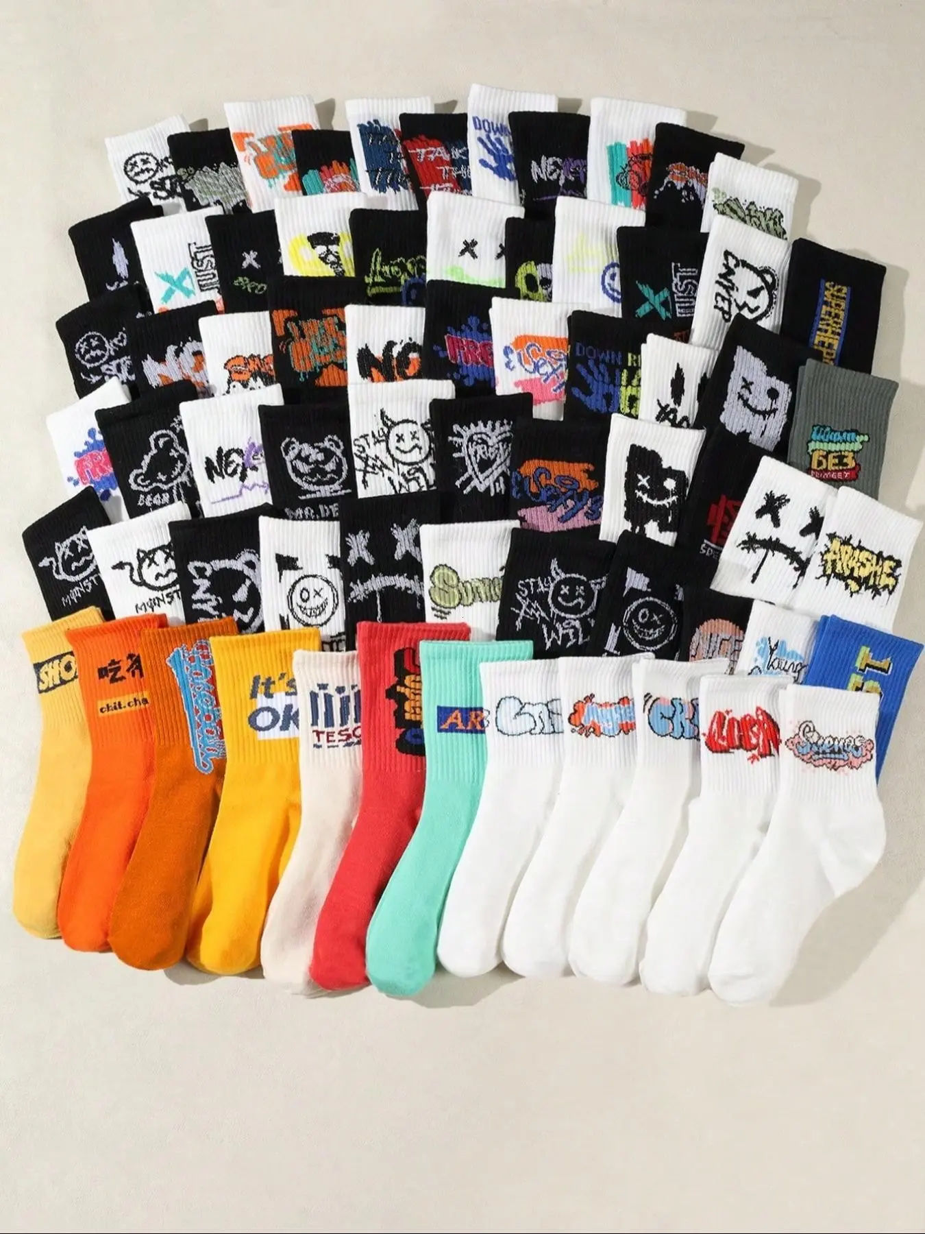 Men's Crew Socks, Fun Socks, Abstract Painting Print, Geometric Pattern, Comfortable Soft Mid-Calf Socks, Street Style, Streetwear, Daily Wear, Unisex