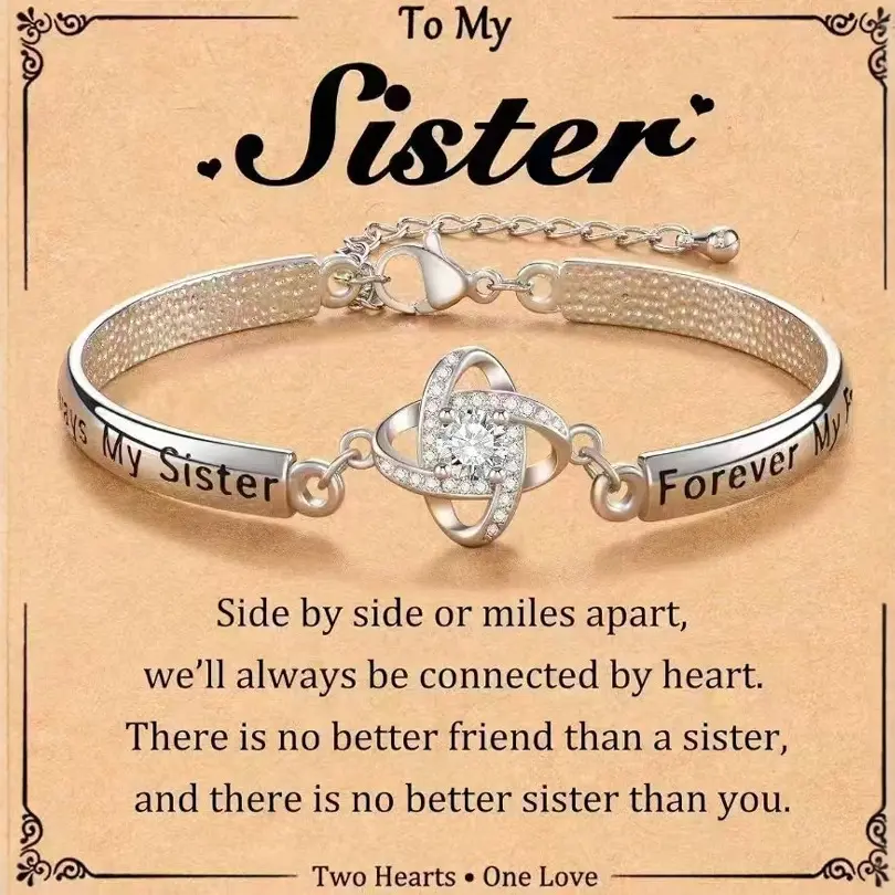 Loveden Alloy Love Knot Cubic Zirconia Bracelet - Engraved Bangle, Friendship-Themed Bracelets & Bangles, Gifts for Women, Birthday Jewelry, Female