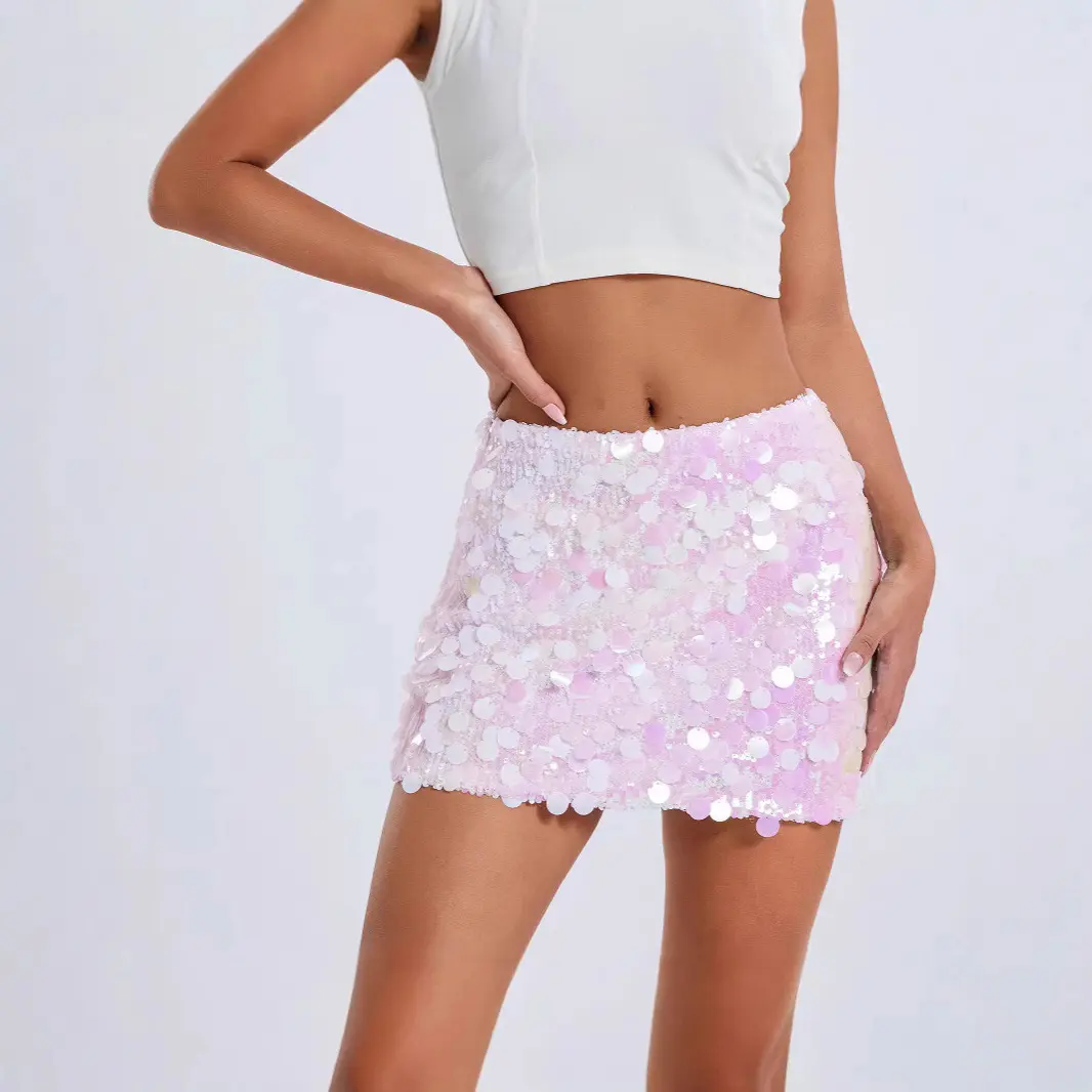 Women's Sexy Reflective Sequin A-Line Bodycon Skirt - Skin-Tight Ultra-Short Mini Length Bottoms for Trendy Women, Bodycon Cut