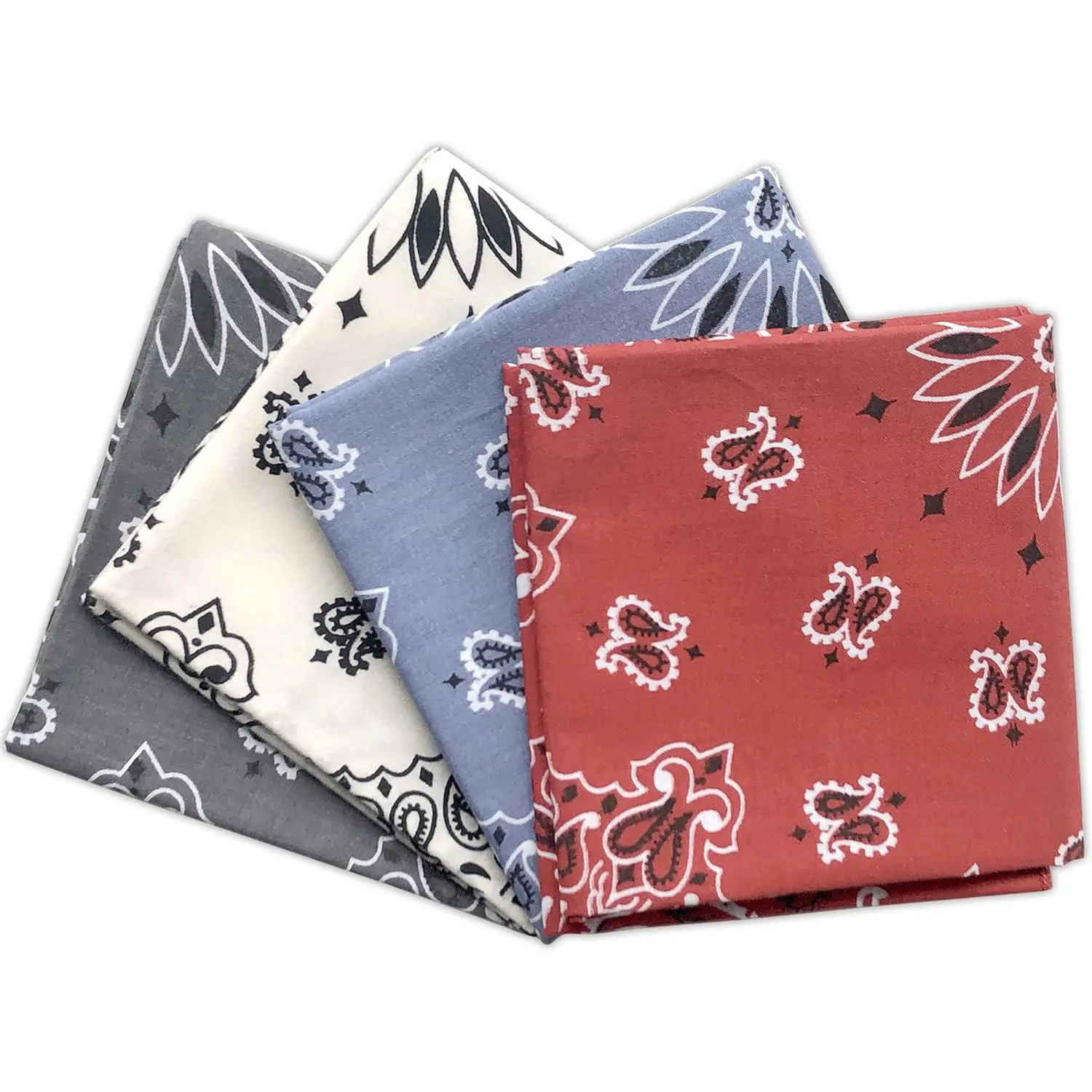 4 Pack Unisex Bandanas, Classic Paisley 100% Cotton Handkerchief for Multi-Use Styling, All-Season Fashion for Daily & Outdoors, 22 x 22 Inches, How To Wear A Bandana, Printed, Breathable