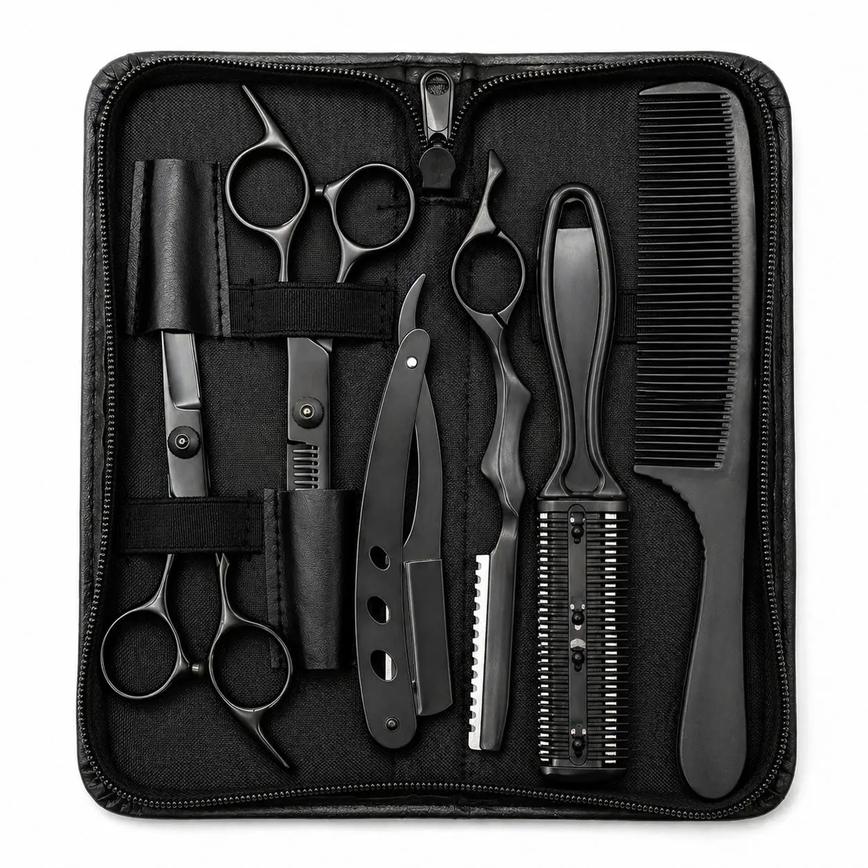 6-piece professional adult hairdressing kit, stainless steel hairdressing set, thinning tools, shaving comb, texture tools, salon and home use.