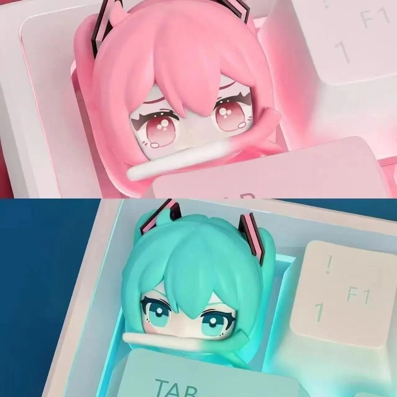 Hatsune Miku DIY PBT Mechanical Keyboard Keycaps, Cross-Axis Cartoon Resin Keycaps, Anime-Themed Decorative Gift for Hobbyists, None