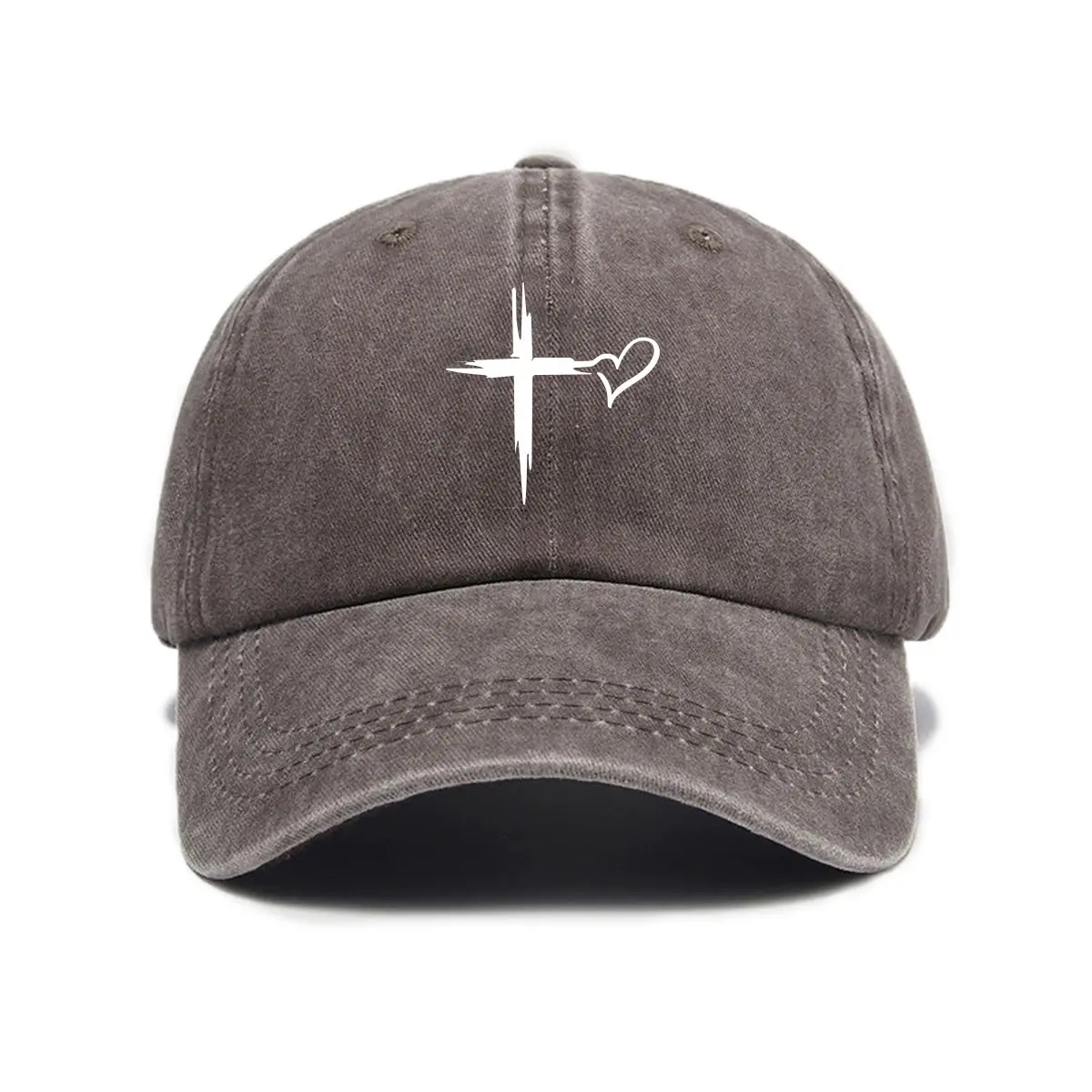 Cross Heart Embroidered Baseball Cap Washed Cotton Dad Hat Christian Gifts Religious Faith Vintage Distressed Adjustable Strapback Hat For Men Women Trendy Aesthetic Casual Streetwear Outdoor Travel Dark Grey