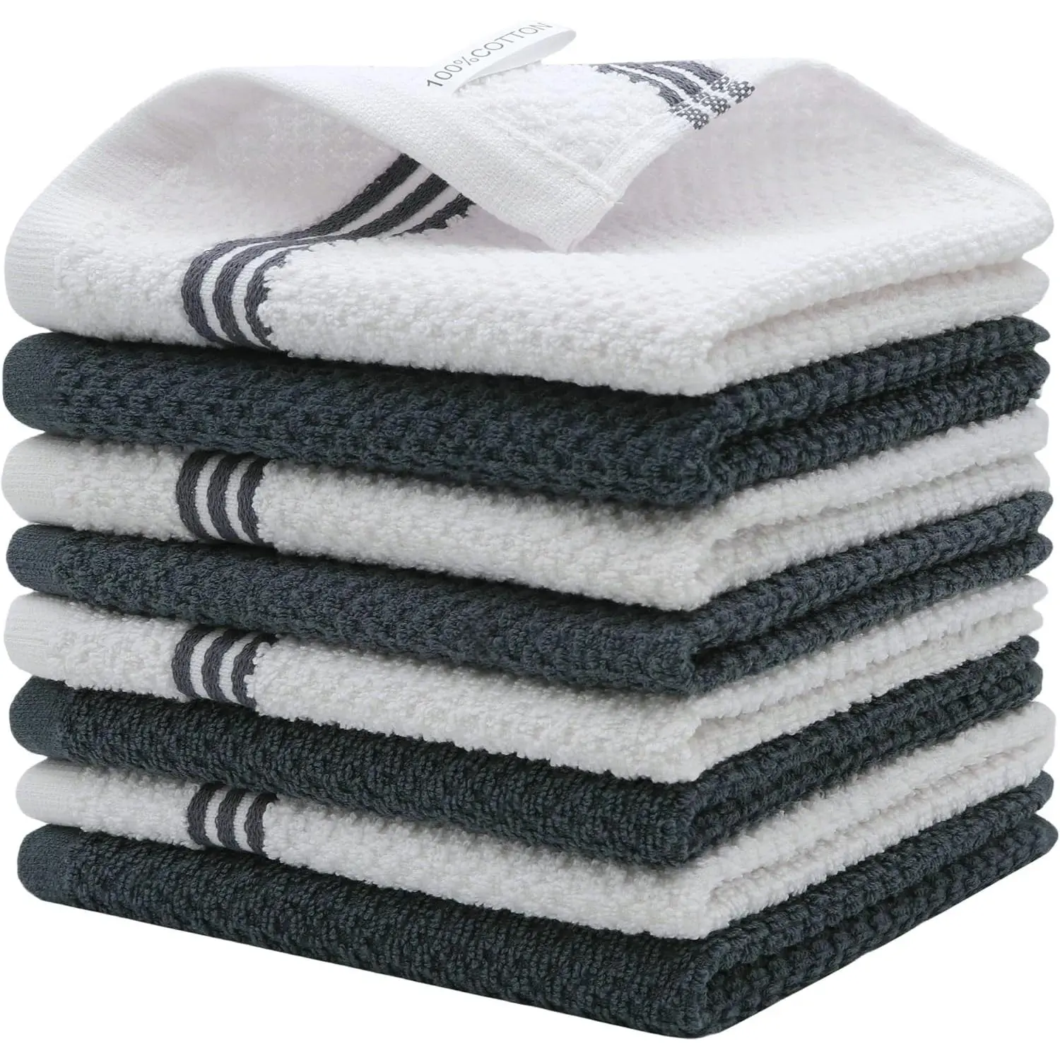 Dish Rags Dish Cloths for Washing Dishes, Set of 8,  Cleaning Rags Wash Cloths, Hand Towels Dish Towels for Drying Dishes, 12" x 12", Grey