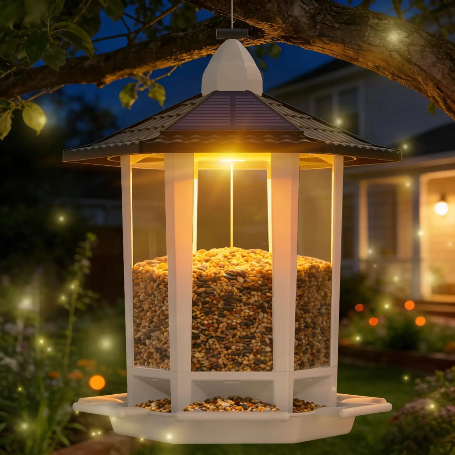Solar Bird Feeders for Outdoors Hanging, Assembly Required, 1-Min Easy Setup, Wild Seed Feeders for Cardinals Chickadees and Finches