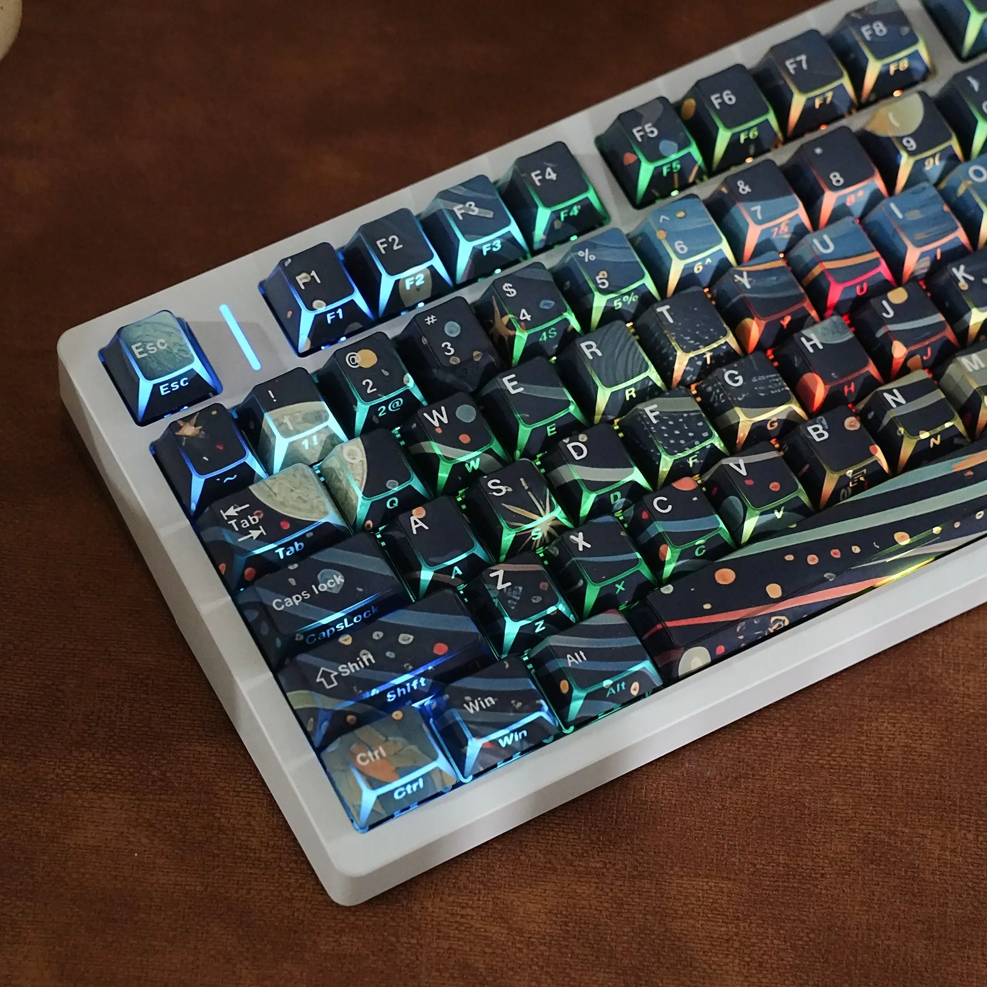 Star-Sky V2 Keycaps 137-Key Cherry Profile Side-Lighted LED Reflective Edges 5-Sided Heat Transfer German French Spanish English Uk Layout For Mechanical QWERTY Keyboard