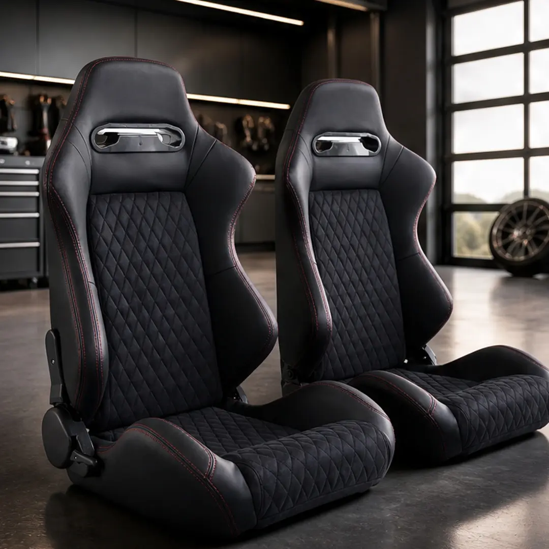 ARCH Racing Seat 2PCS High Quality PVC Suede Material Double Slider Bucket Seat for Car Truck SUV Black Ergonomic Design Waterproof Scratch Resistant Load 300lbs Automotive Interior Accessories, Black Color Options, PVC Material, Product Dimensions: