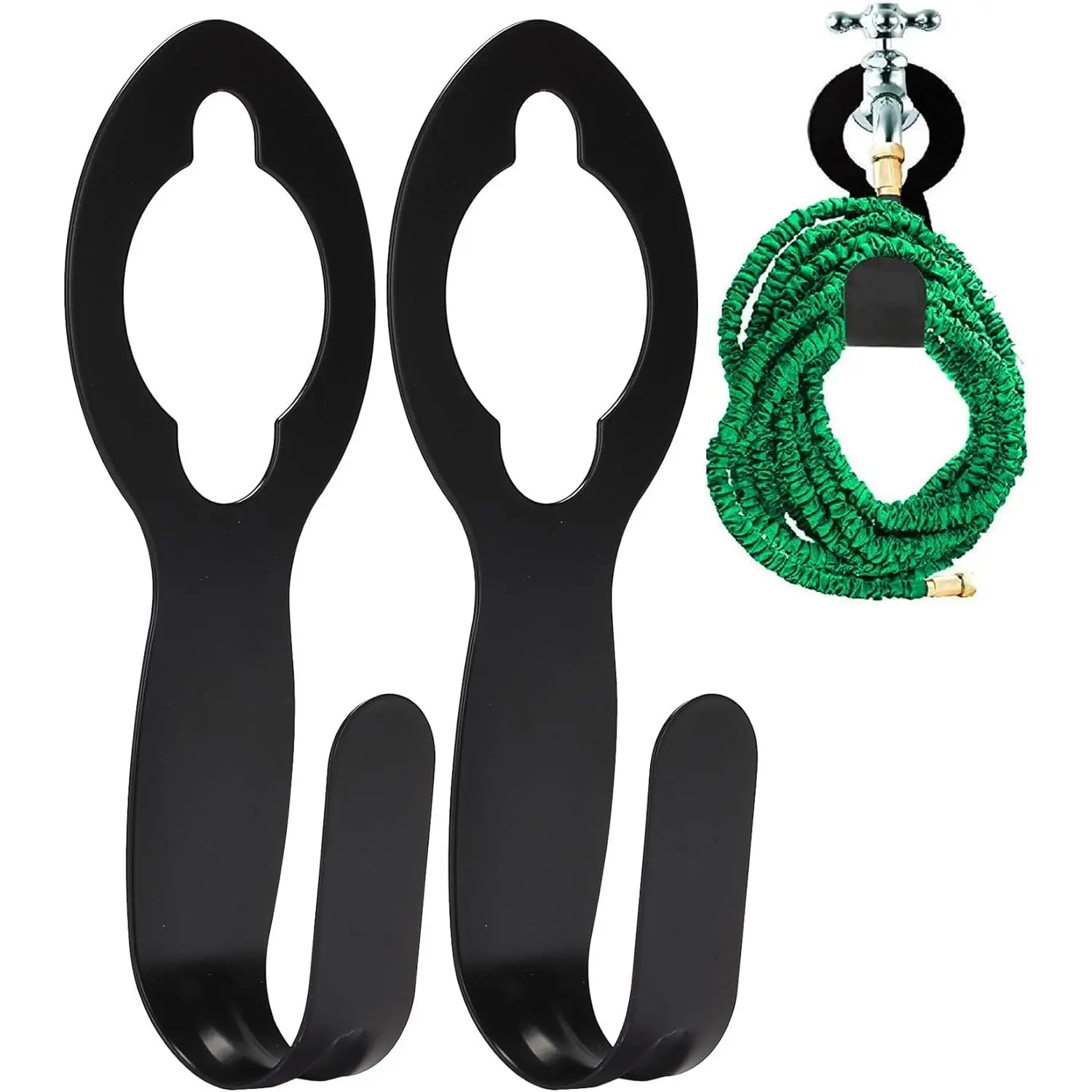Garden Hose Holder, Metal, 2 Pack, Fits 50' of 5/8" Hose, Water Hose Hanger for Outside, Portable and Hanging Carrier