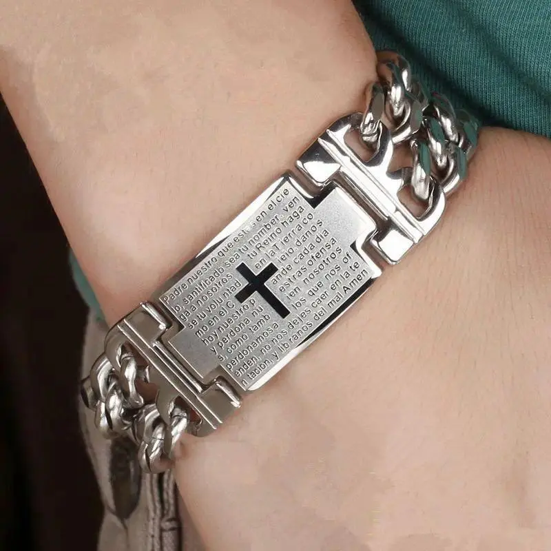 Unisex Punk Cross Motif Double-Row Titanium Steel Couple Bracelet Set, Fashion Bracelet, Jewelry, Funky, Anniversary, Exquisite Bracelet, Romantic