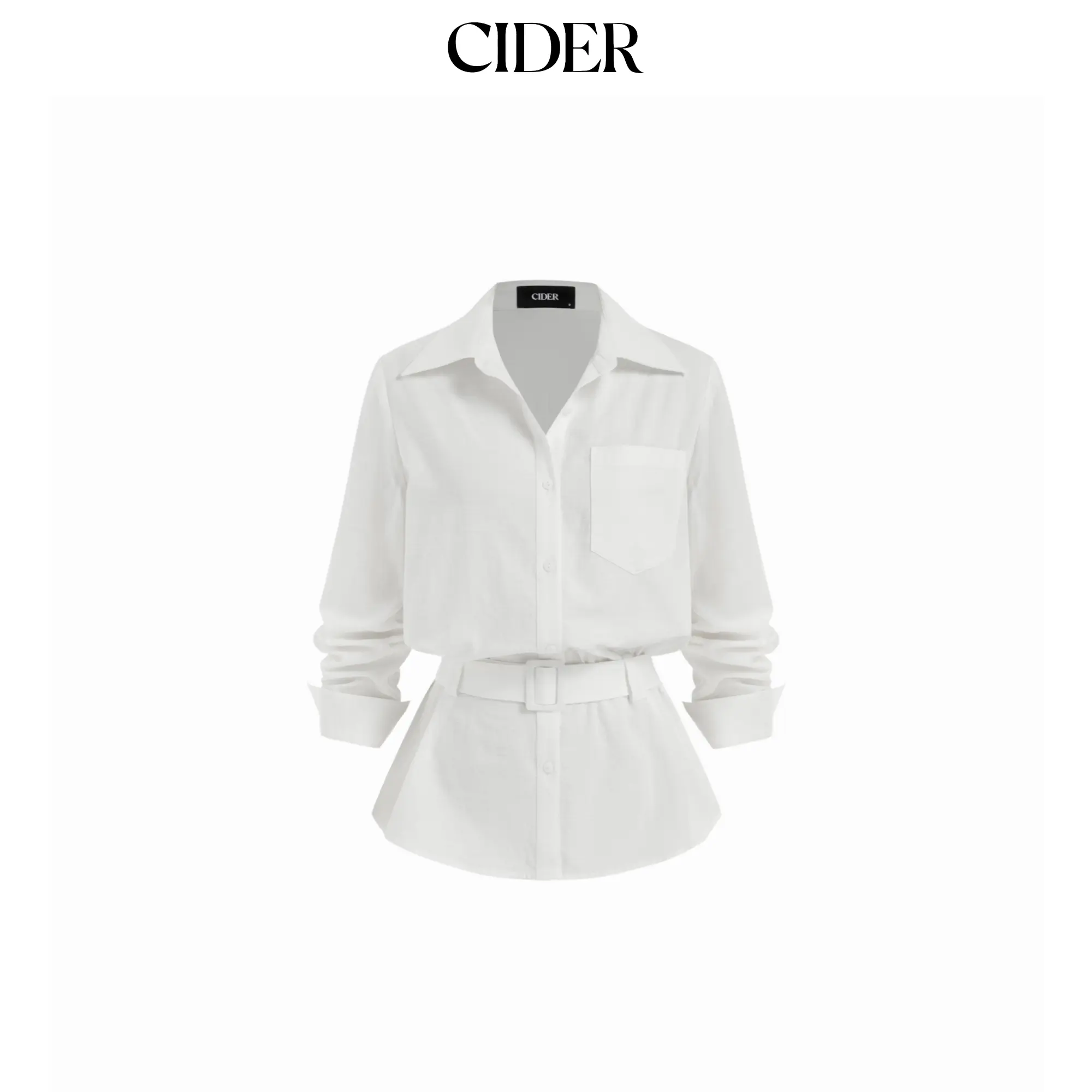 Cider Linen-blend Longline Long Sleeve Shirt with Belt