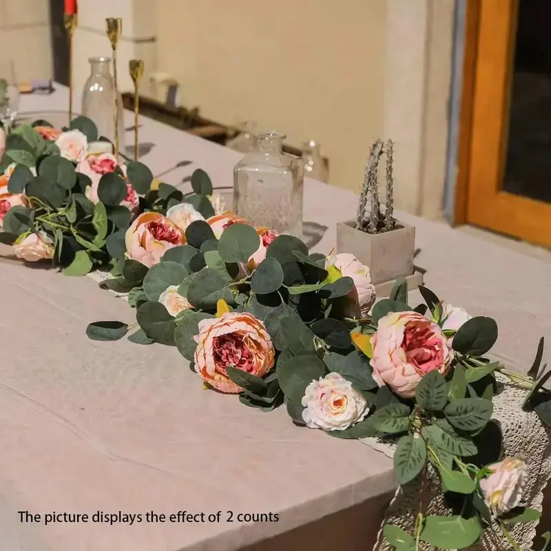 Elegant Artificial Peony Wreath with Eucalyptus Leaves, Wedding Reception Decor, Table Centerpiece, Fireplace Mantel, Photo Backdrop