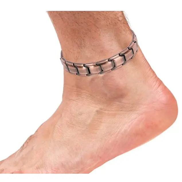 Pure Copper Magnetic Anklet for Unisex Wear, Vintage Style Link Chain Jewelry Ankle Bracelet, 26cm, Round Ankle