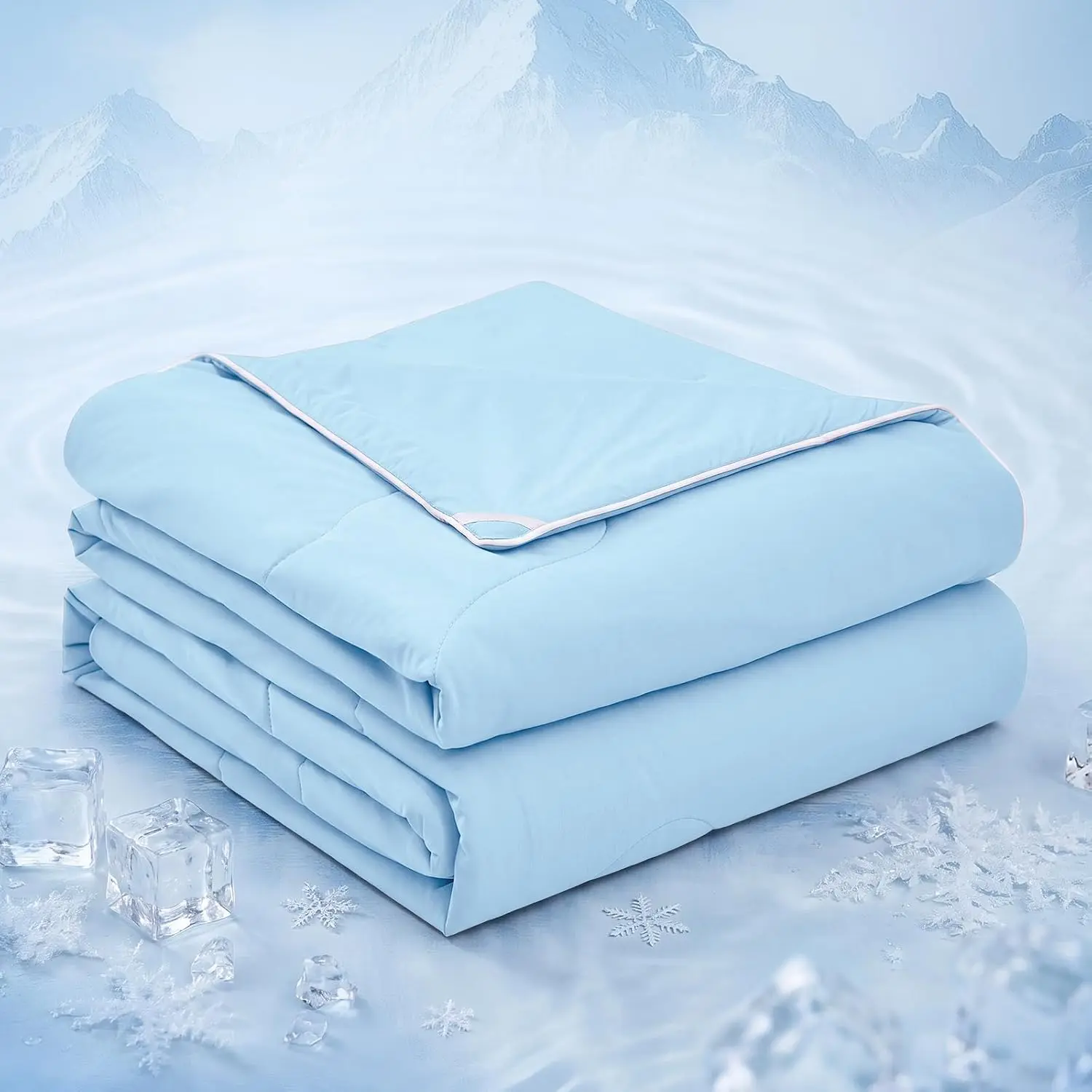 Cooling Comforter King Size, Cooling Blanket for Hot Sleepers and Night Sweats, Lightweight Summer Comforter with Breathable Bamboo-Derived Rayon Fill, 104x90 Inches, Blue