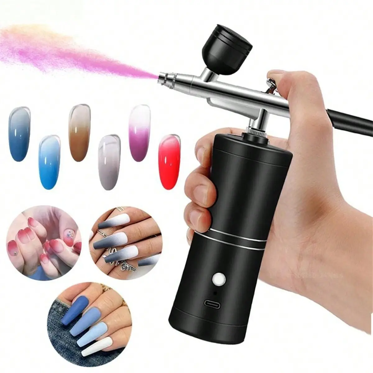 Airbrush Nail With Compressor Mini Airbrush Art Painting Kit for Nail Art Cake Painting Portable Hand Sprayer Gun Airbrush Nail Airbrush Tool   Charging fee