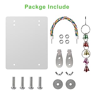 7" Bird Mirror with Rope Perch Bird Toys Swing, Comfy Perch for Greys Amazons Parakeet Cockatiel Conure Lovebirds Finch Canaries