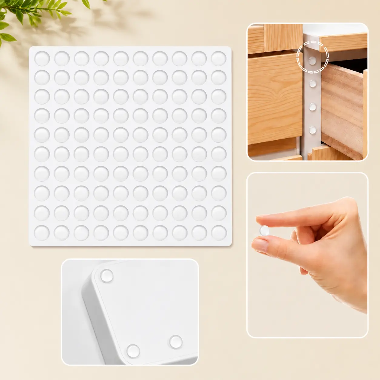100PCS Self-Adhesive Silicone Bumper Pads, Hemispherical Rubber Buffer Dots, Non-Slip Noise-Reducing Furniture Stops for Cabinet Doors, Home Hardware Protection