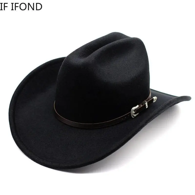 Vintage Western Cowboy Style Hat for Men and Women, Felt Wide Brim Hat with a Decorative Leather Band, Western Design Hats