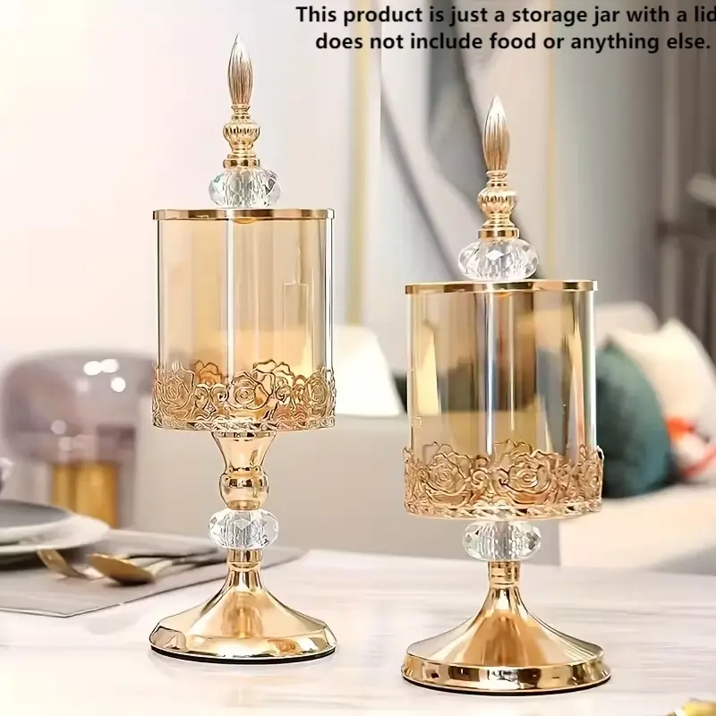 1/2 PCS Elegant Gold Glass Candy Jar with Lid, Rose Lace Vintage Crystal Candy Dish, for Candy Buffet Display, Decorative Cookie Jar & Jewelry Box, Home Decor Centerpiece, Ideal Gift for Parties, Weddings & Birthday Banquets