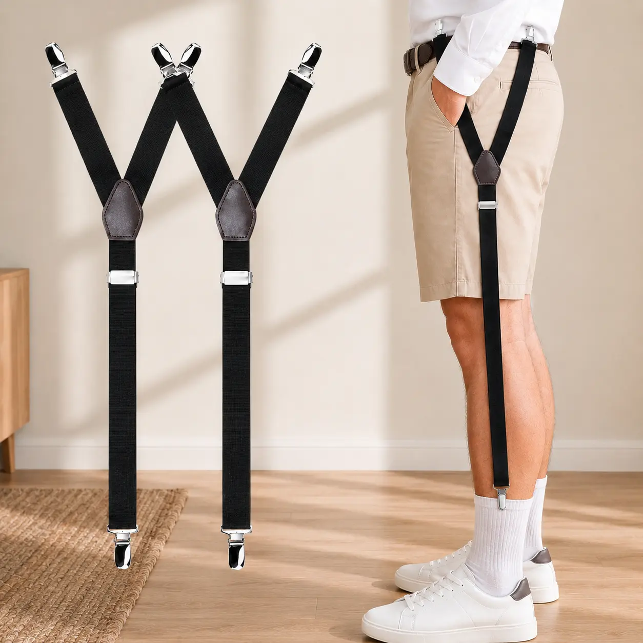 Shirt Stay Garters for Men Adjustable Elastic Straps with Non Slip Clips to Keep Dress Shirts Tucked 1 Pair