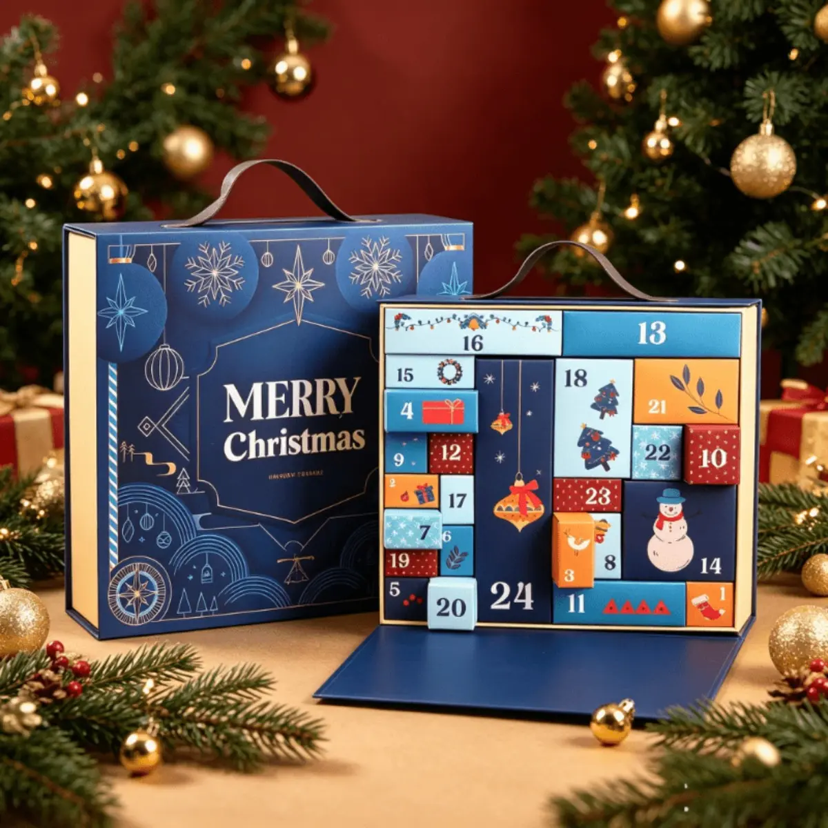 Navy Blue 24 Compartment Advent Calendar Empty Box, DIY Fillable Christmas Countdown Gift Box with Divided Sections for Mini Gifts, Surprise Packaging for Boyfriend, Girlfriend, Kids, Family and Friends, Gift Organizer
