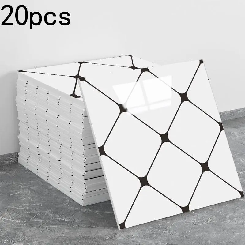 Adhesive countertop tile set of 20 pieces, Pvc Self Adhesive, White geometric self-adhesive PVC wall panels, Peel and stick panels for walls, waterproof kitchen countertop tiles, bathroom wall panels, Suitable for kitchens and bathrooms