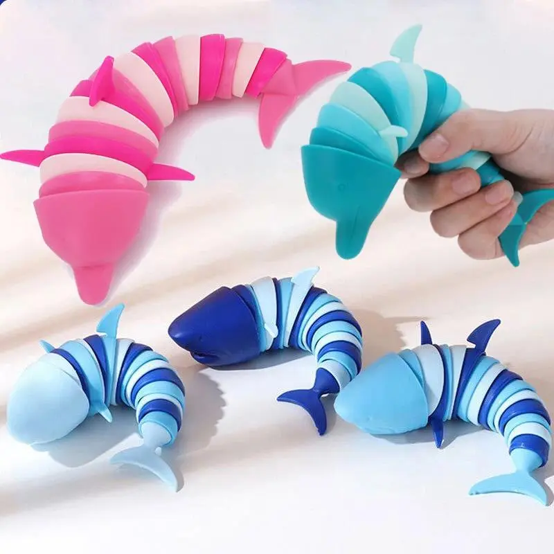 Stress Relief Toys Fidget Toys Kids Adults Funny Buckle Slug Dolphin Shark Anxiety Antistress Squishy Toy Keychain Accessories