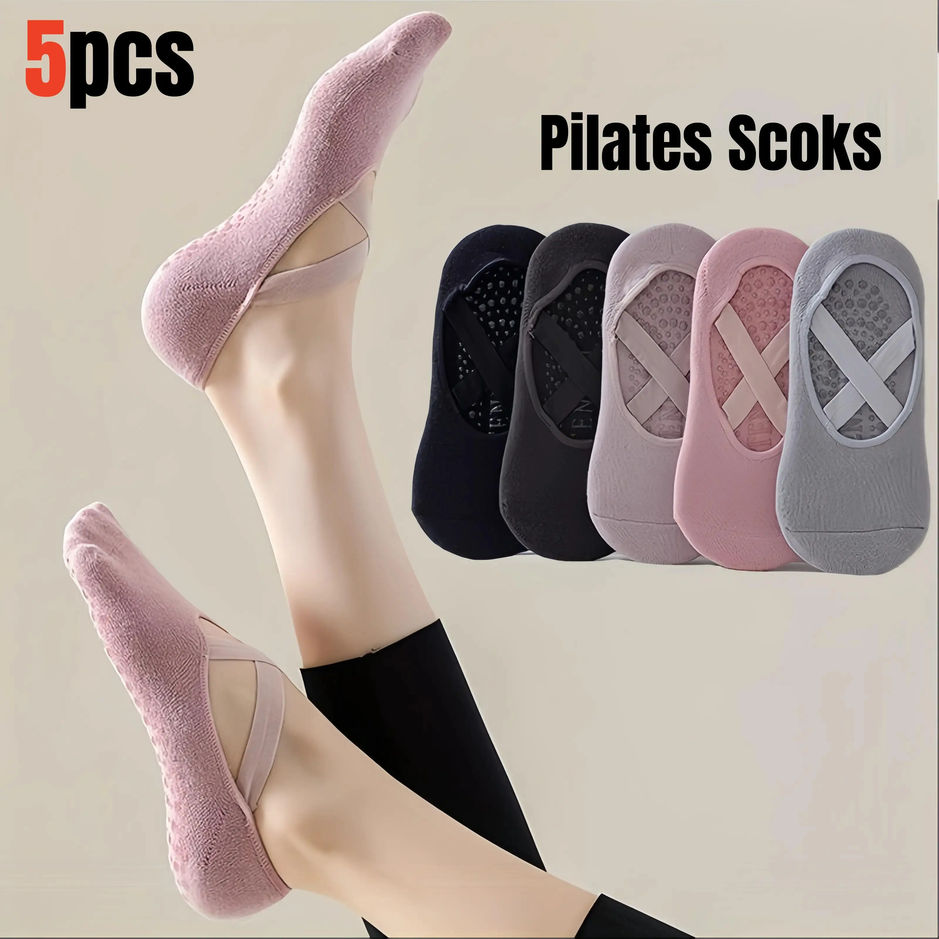 Women's Cotton Grip Socks, 5 Pairs Breathable All-Seasons Ankle Socks for Pilates, Yoga, Socks For Women