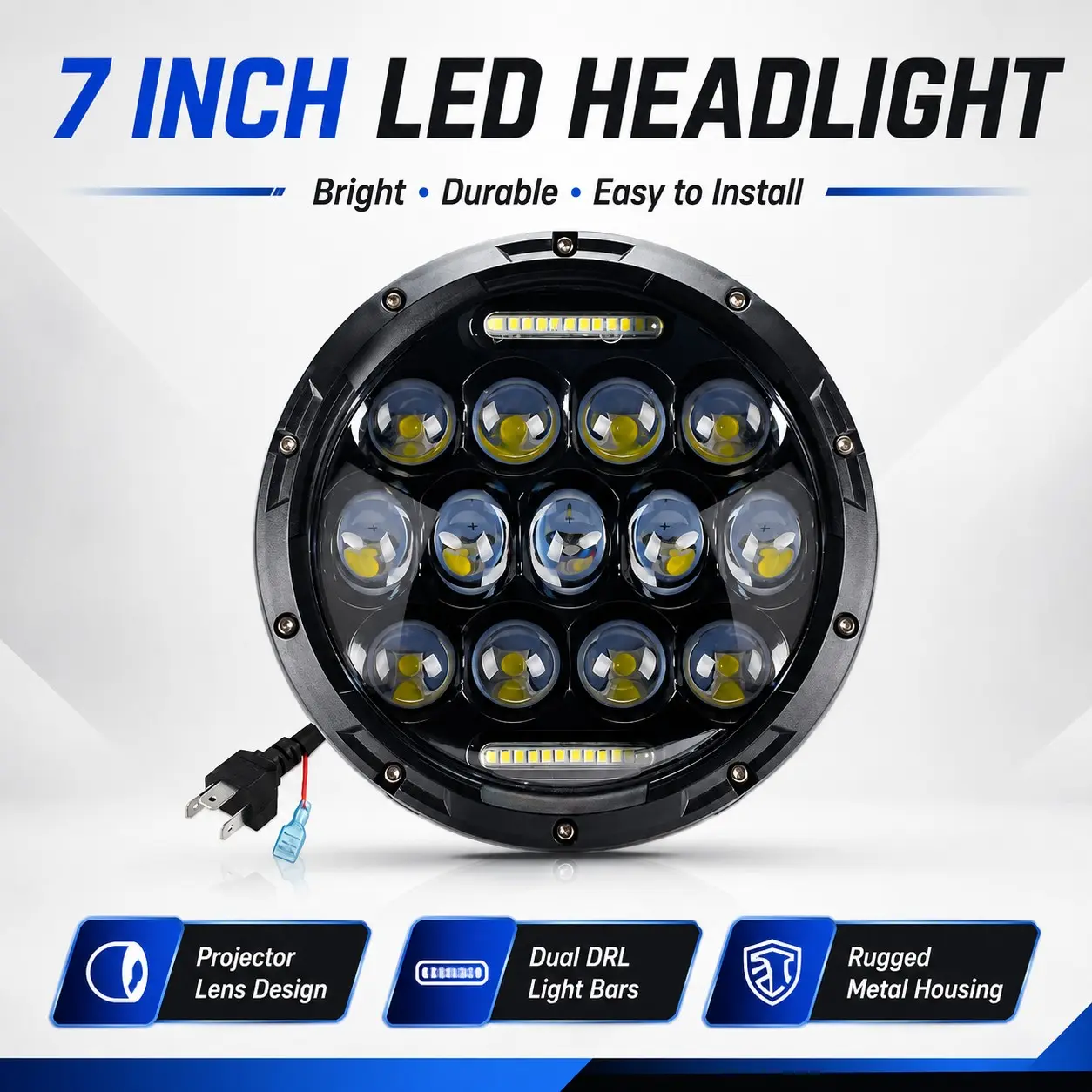 7 Inch Round LED Headlight Customized, 13 Beads High Brightness, Daytime Running Light, Waterproof, for Off-Road Vehicles, Motorcycles, Jeeps