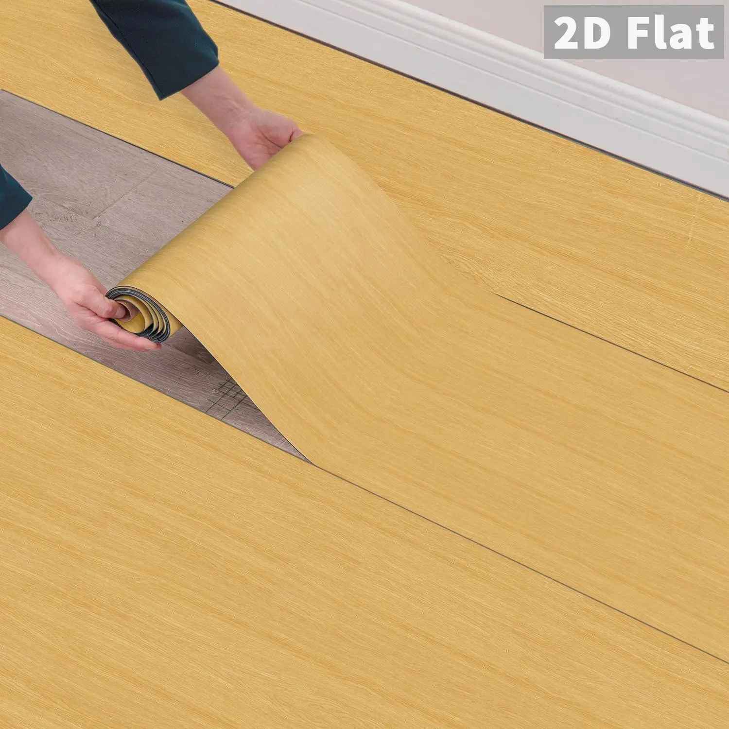 1PCS ES Embossed Light Yellow Wood Grain Floor Roll, PVC Textured Self-Adhesive Vinyl Flooring, Peel & Stick Waterproof Oilproof Rectangular Panels, DIY For Floors, Kitchen Backsplash, Bathroom, Tile & Wood Surfaces Home Decor